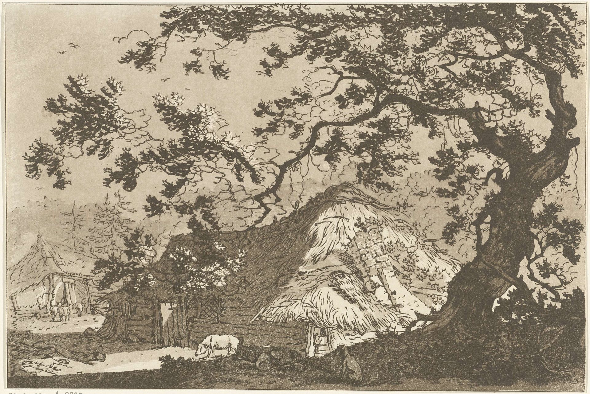 Landschap met twee boerderijen by Hendrik Meijer