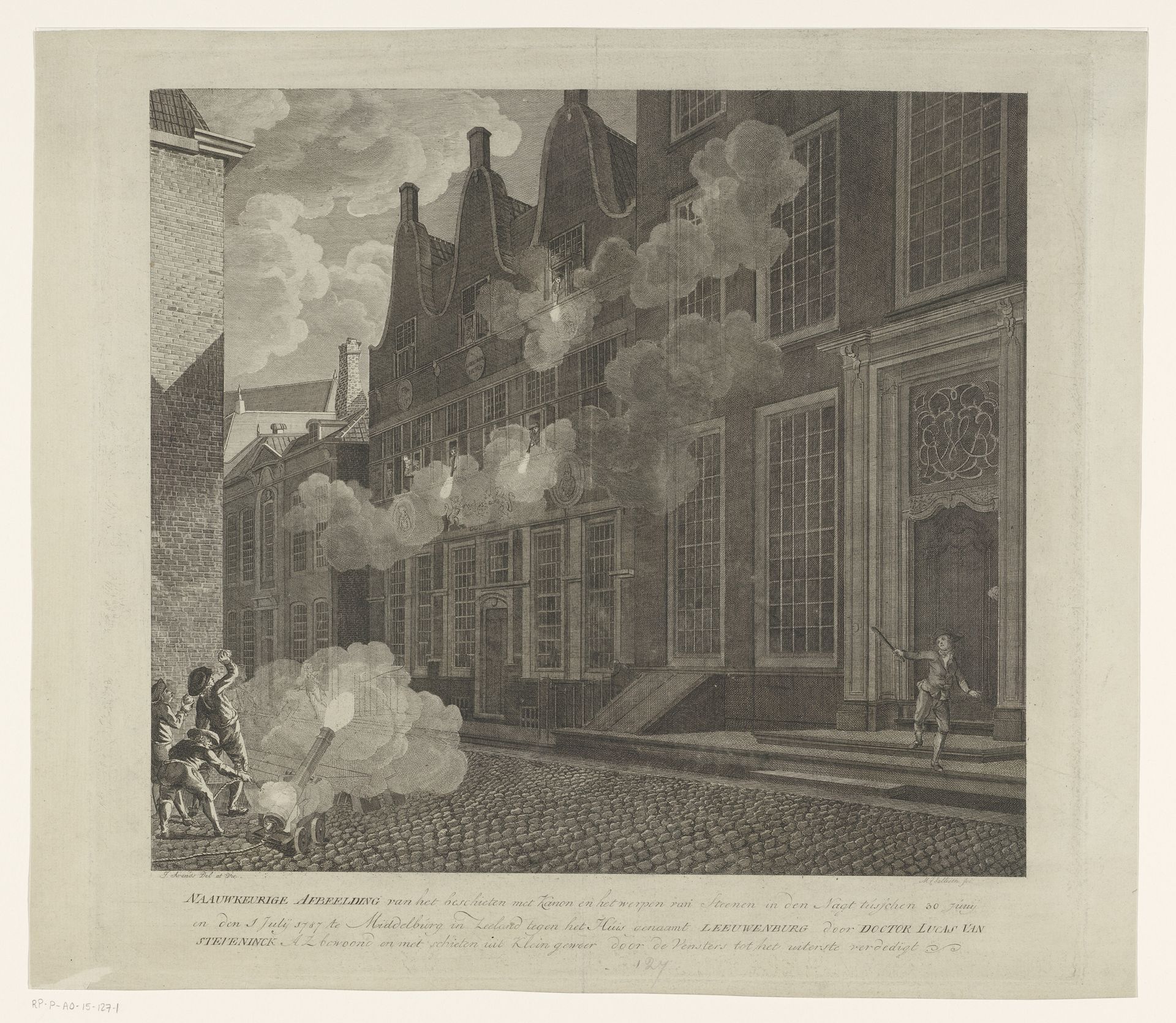 Beschieting van het huis van Lucas van Steveninck, 1787 by Mathias de Sallieth