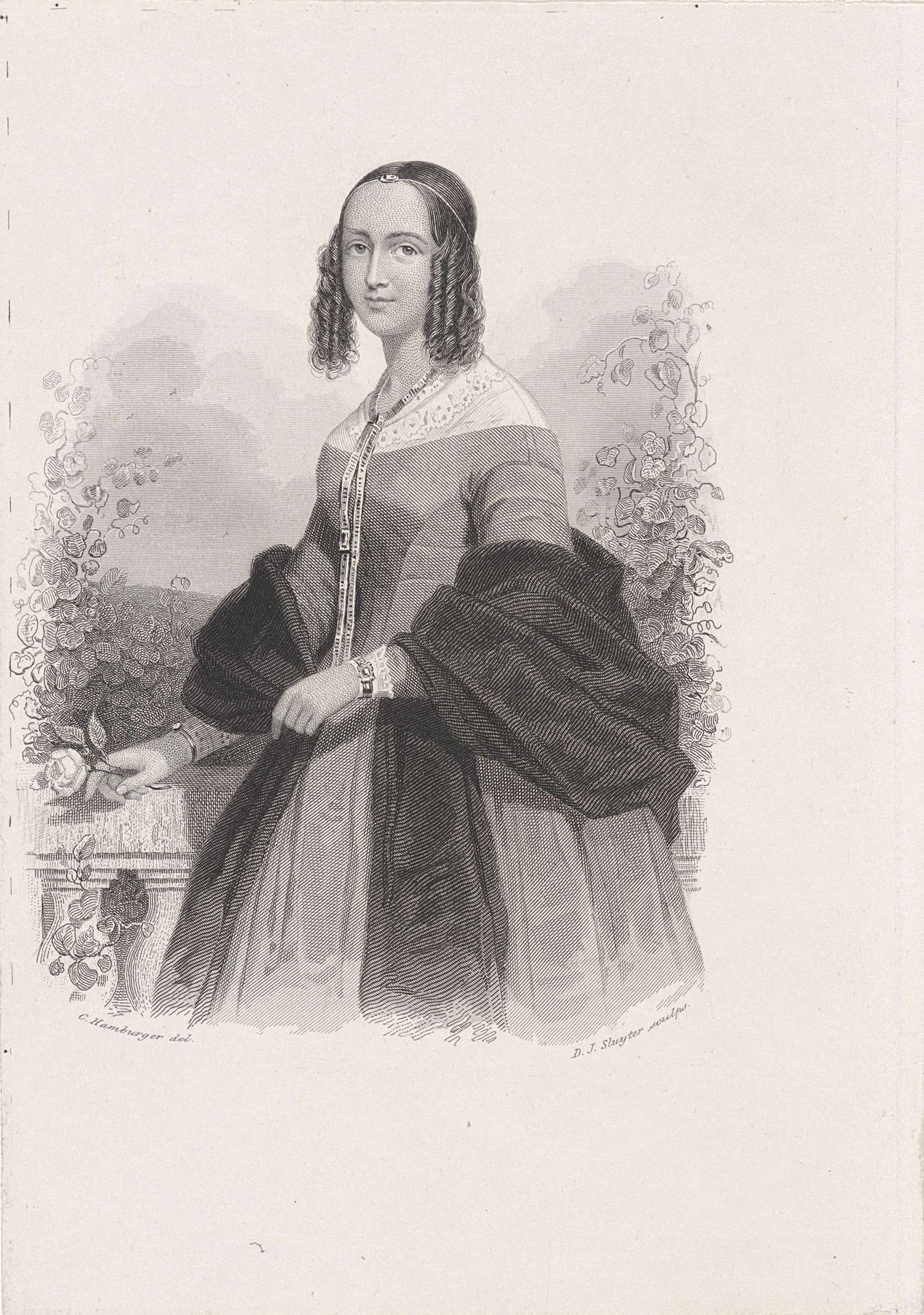 Vrouw met roos voor balustrade by Dirk Jurriaan Sluyter