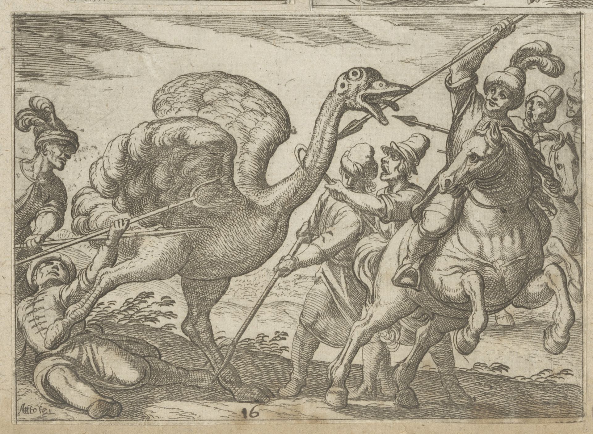 Jacht op een struisvogel by Antonio Tempesta