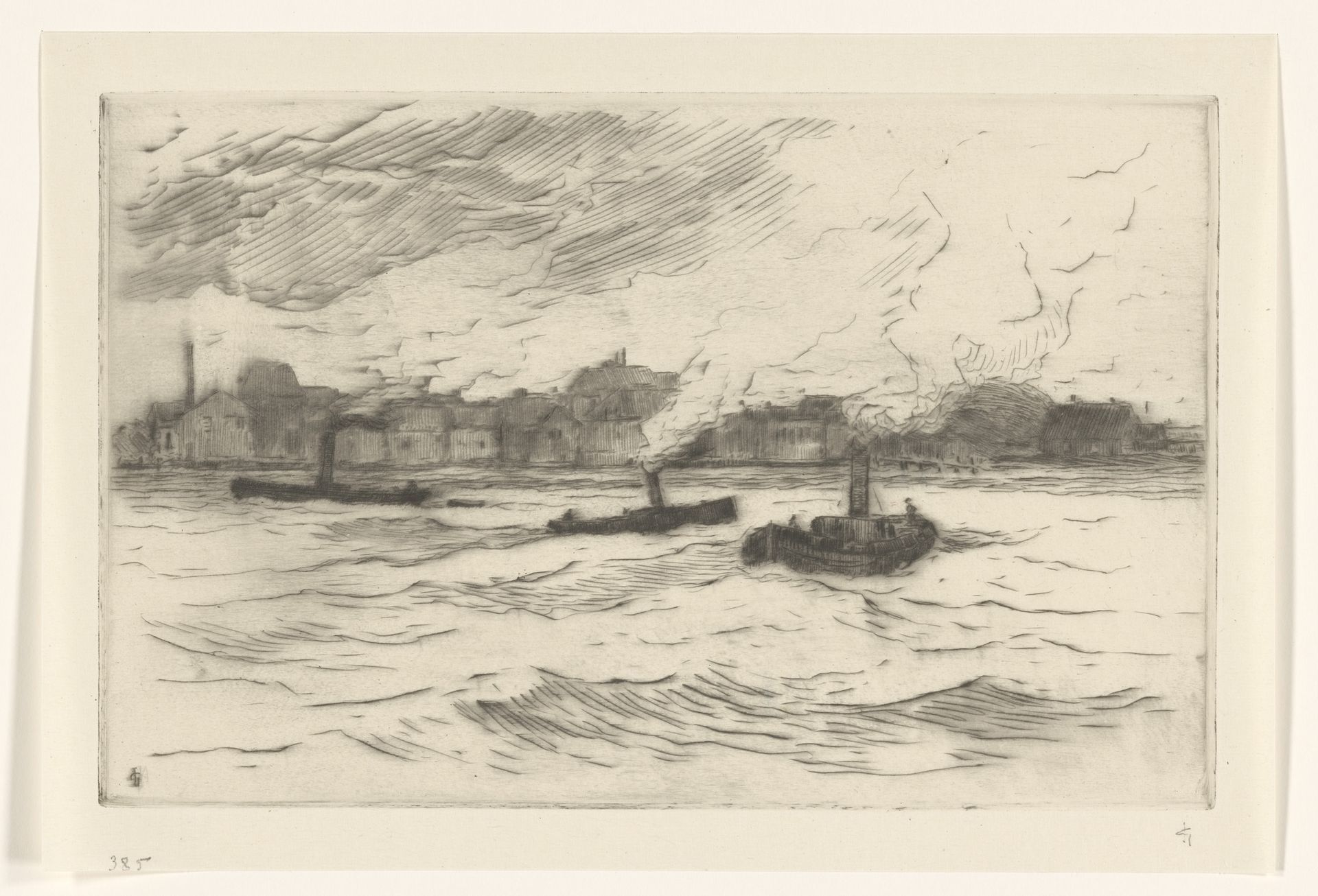 Sleepboten op de Maas voor Dordrecht by Carel Nicolaas Storm van 's-Gravesande