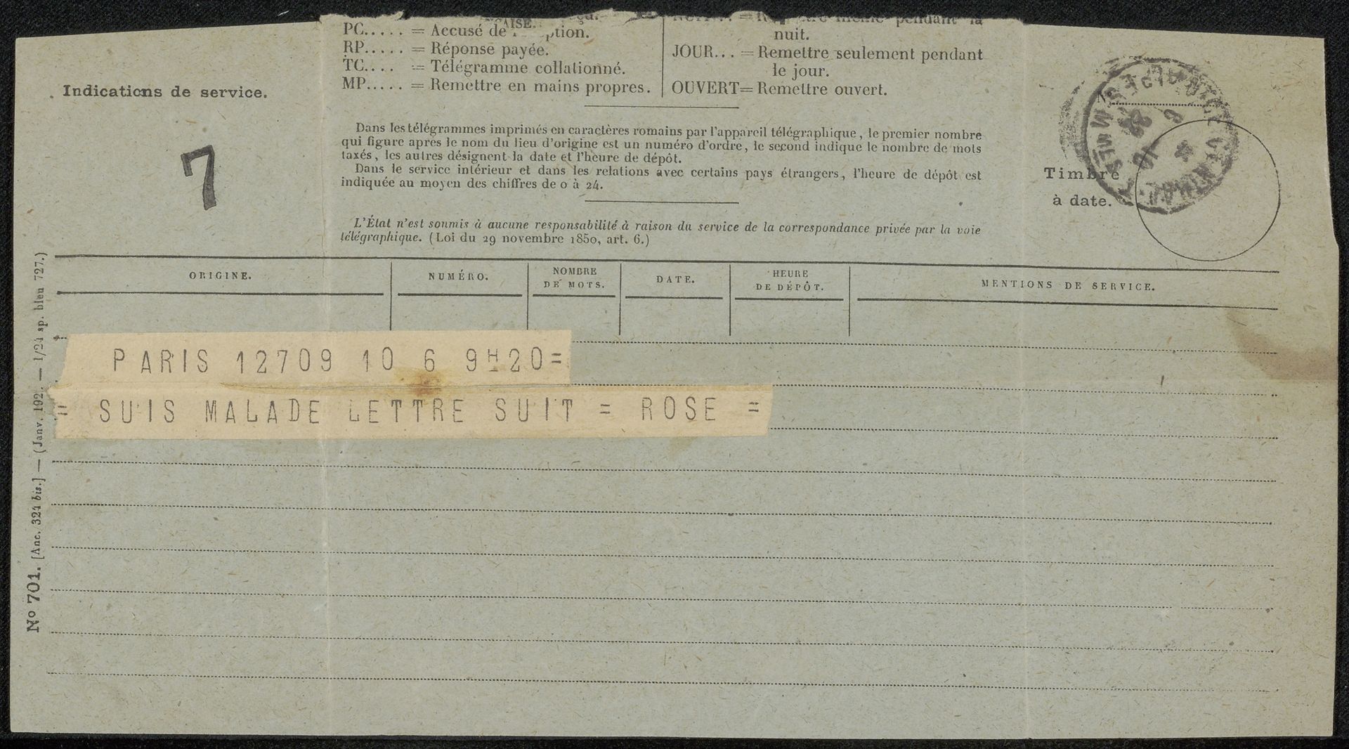 Telegram aan Philip Zilcken by Rose Imel