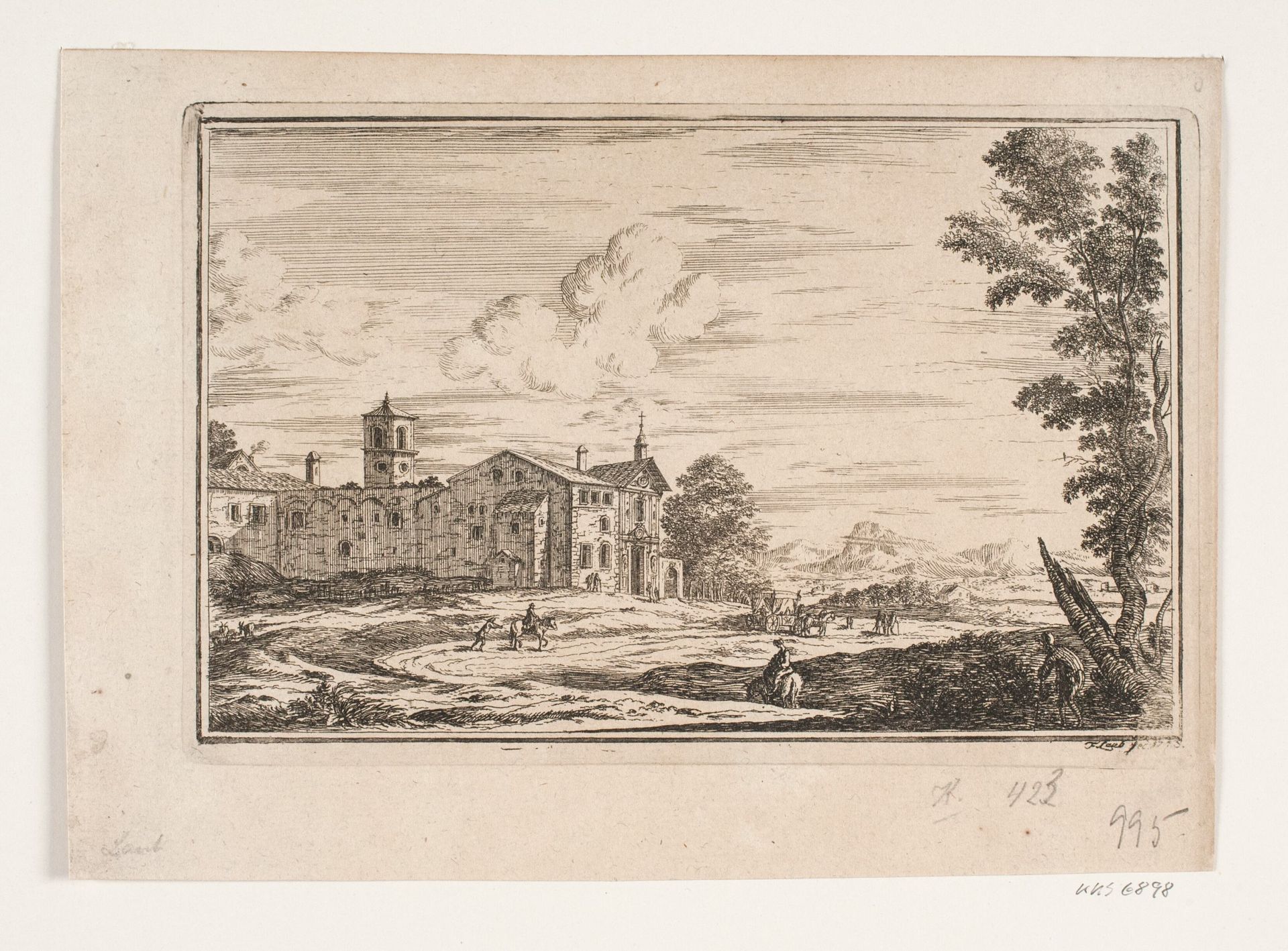 Villa med dobbelttrappe set fra haven by C.A. Lorentzen