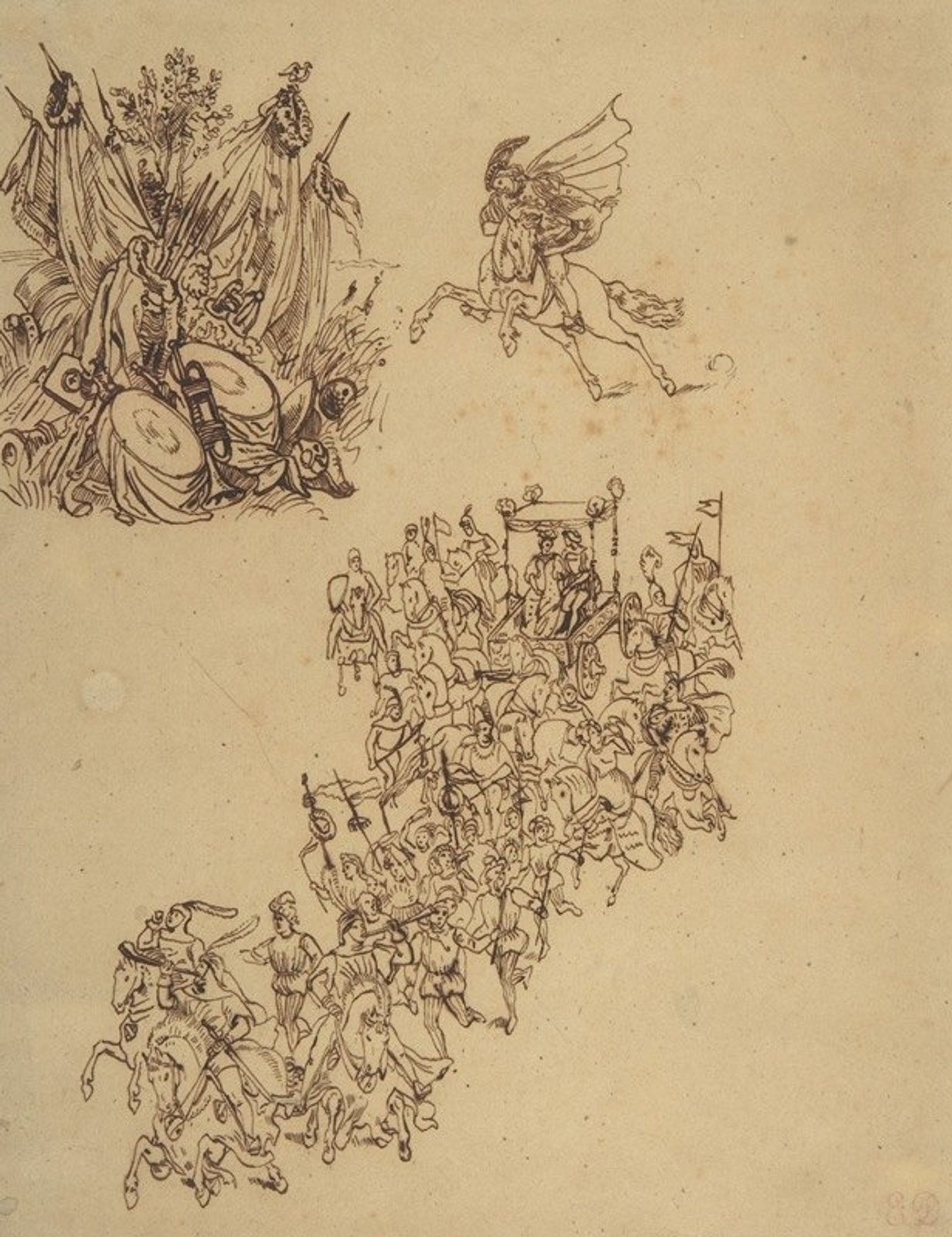 A Marriage Procession in Sixteenth Century Dress; a Cavalier; and a Trophy of Arms by Eugène Delacroix