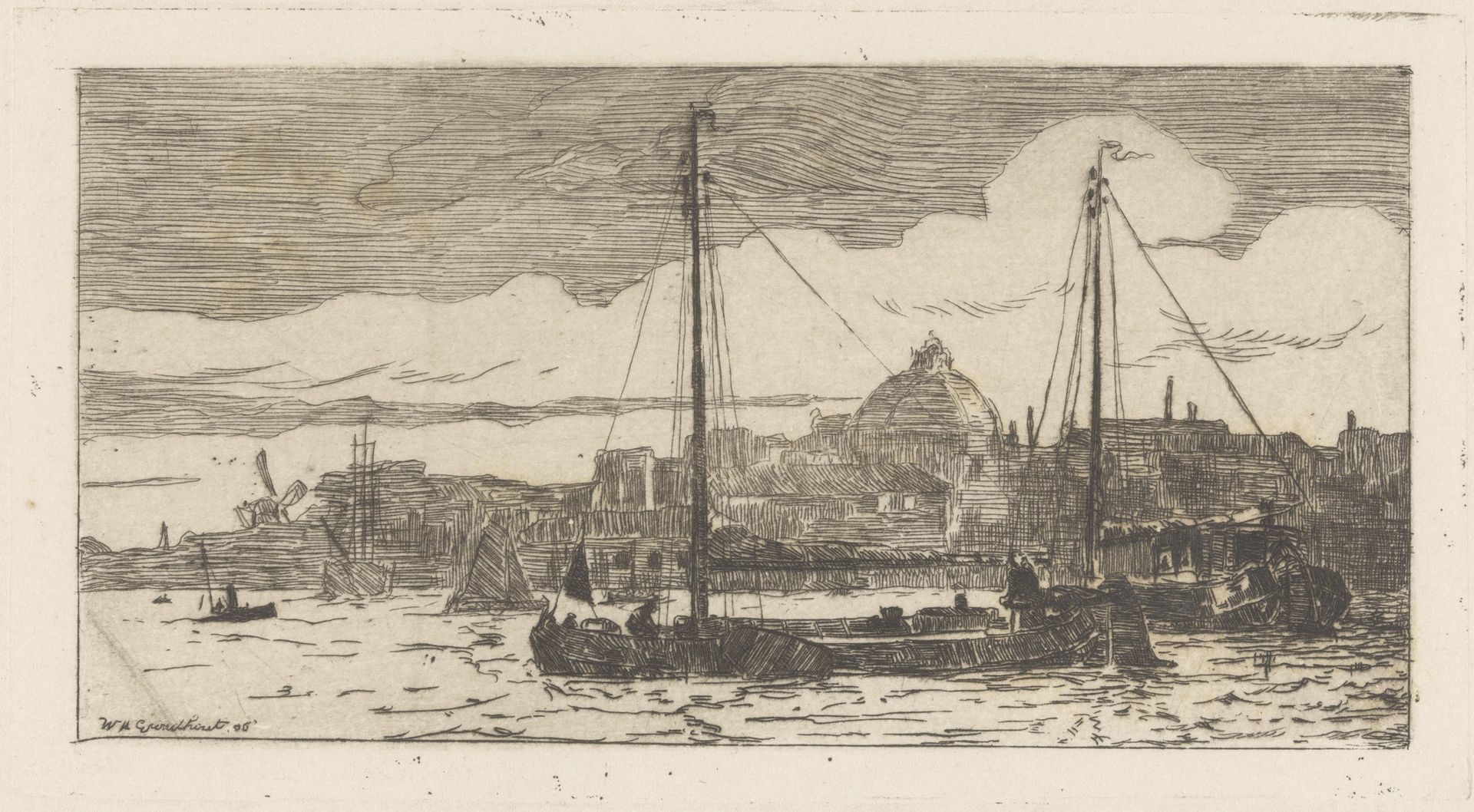 Schepen op het IJ in Amsterdam by Willem Adrianus Grondhout