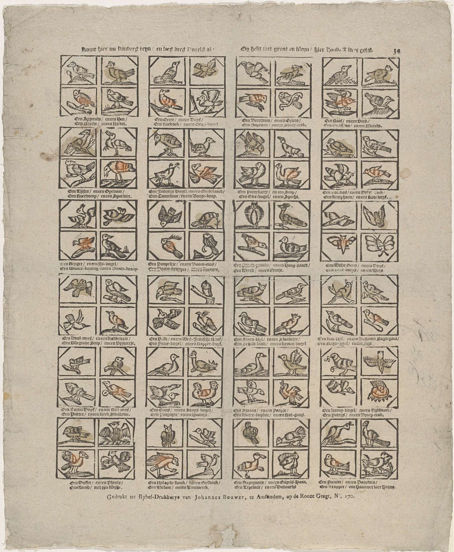 Komt hier nu kinders reyn / en lees dees vogels al / Gy hebt met groot en kleyn / hier hondert in het getal by Johannes Bouwer