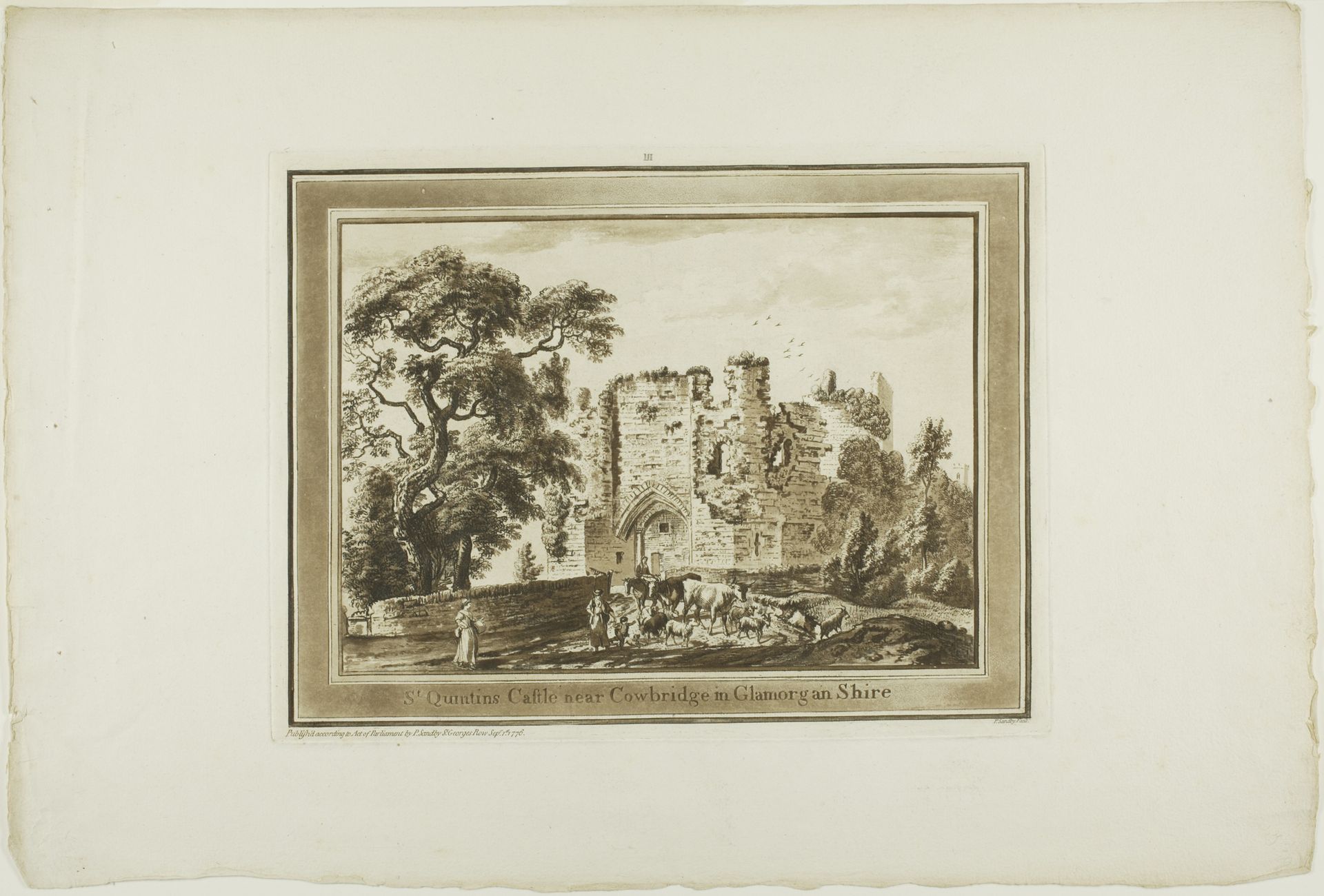 St. Quintin's Castle near Cowbridge in Glamorgan Shire, from Twelve Views in Aquatinta from Drawings taken on the Spot in South Wales by Paul Sandby