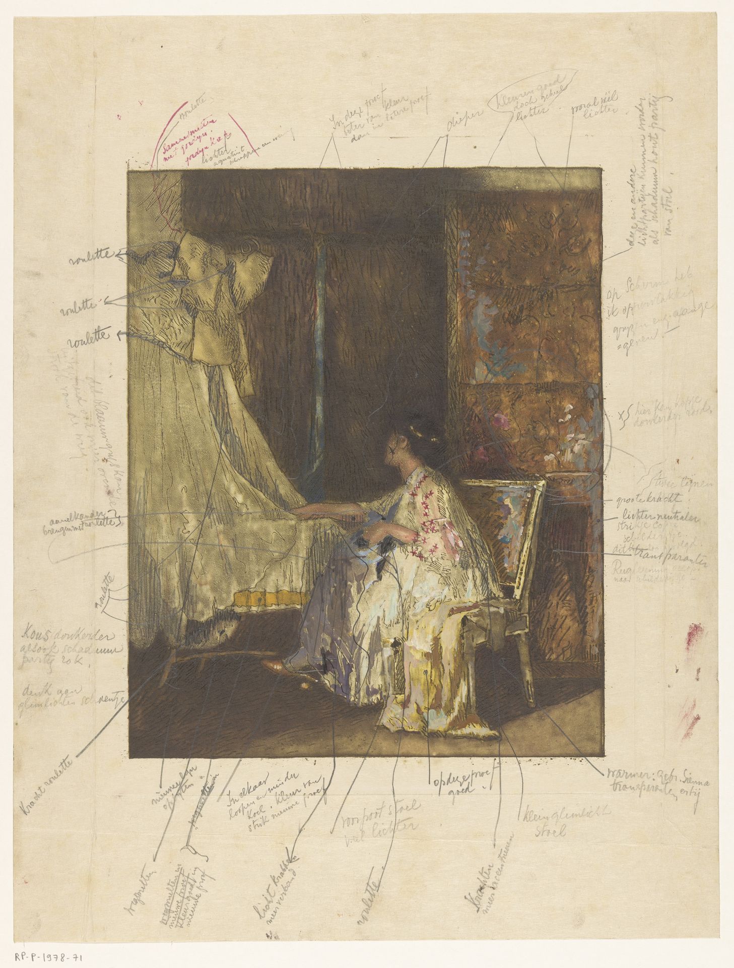 Vrouw die op een stoel naast een wieg zit by Albert Roelofs