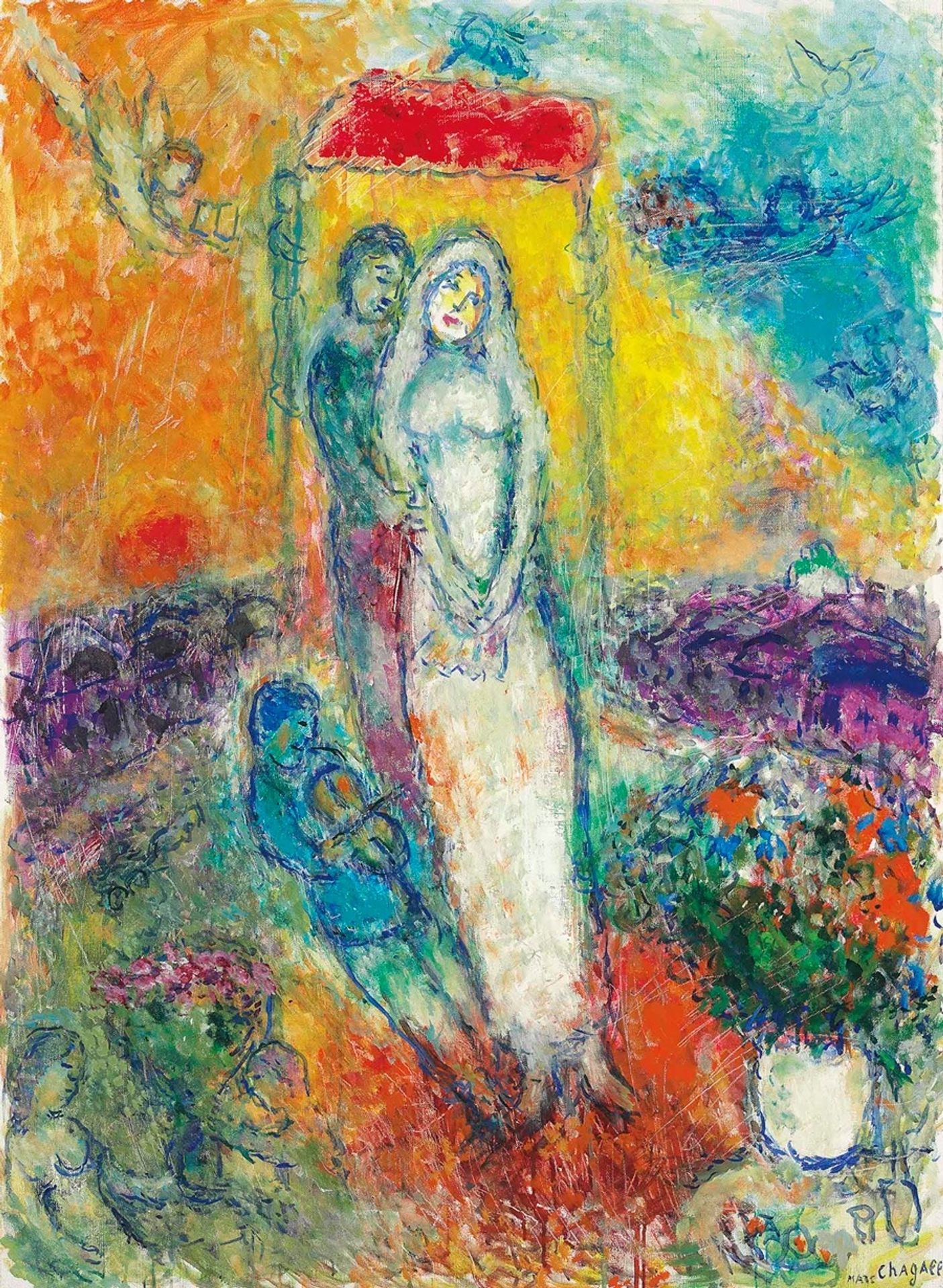 Les mariés sous le baldaquin by Marc Chagall