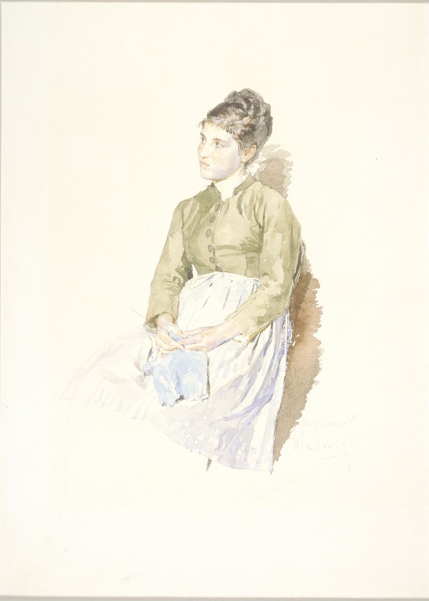 Young Woman with Knitting by Jules Ferdinand Jacquemart