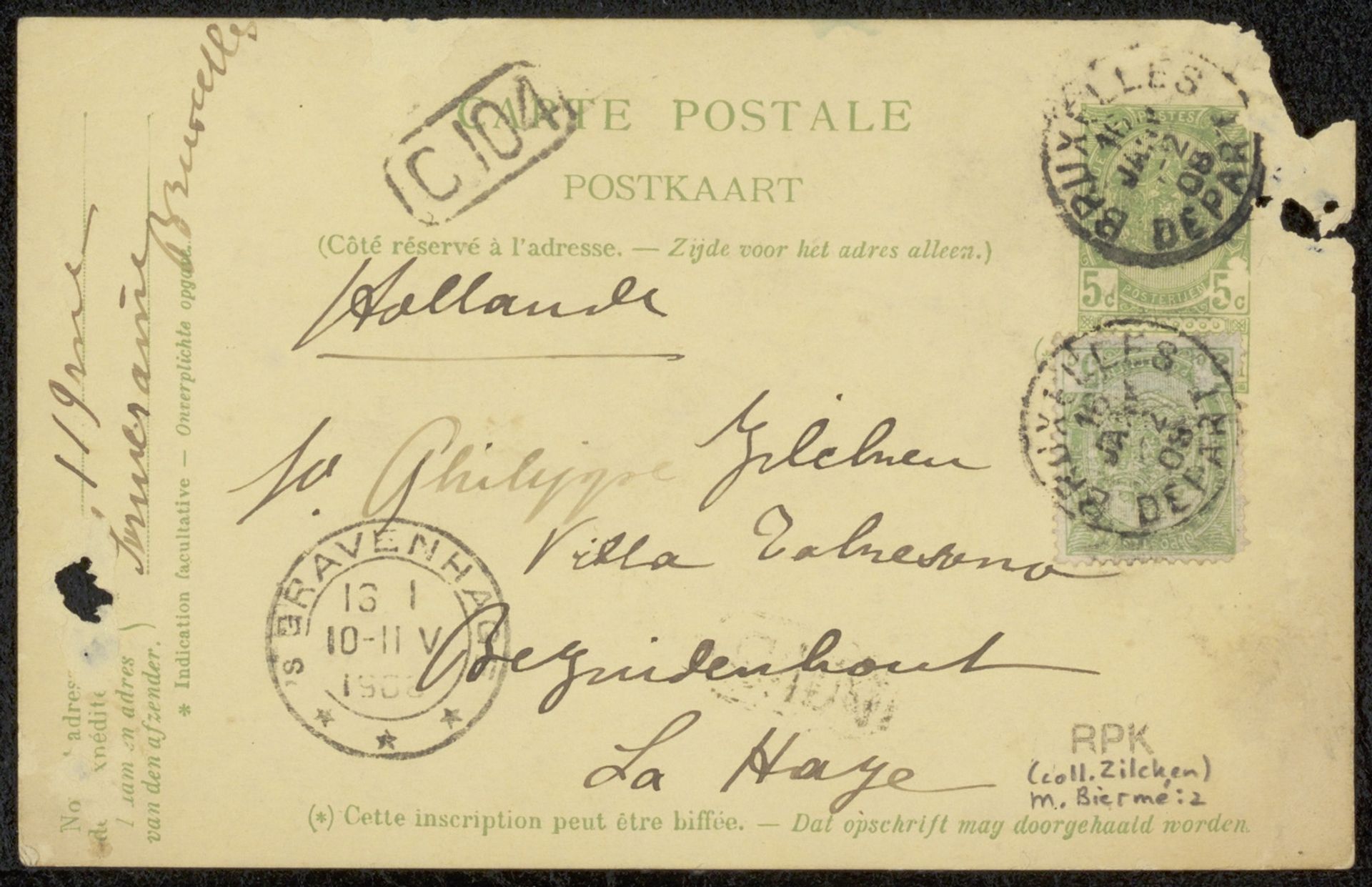 Briefkaart aan Philip Zilcken by Maria Biermé