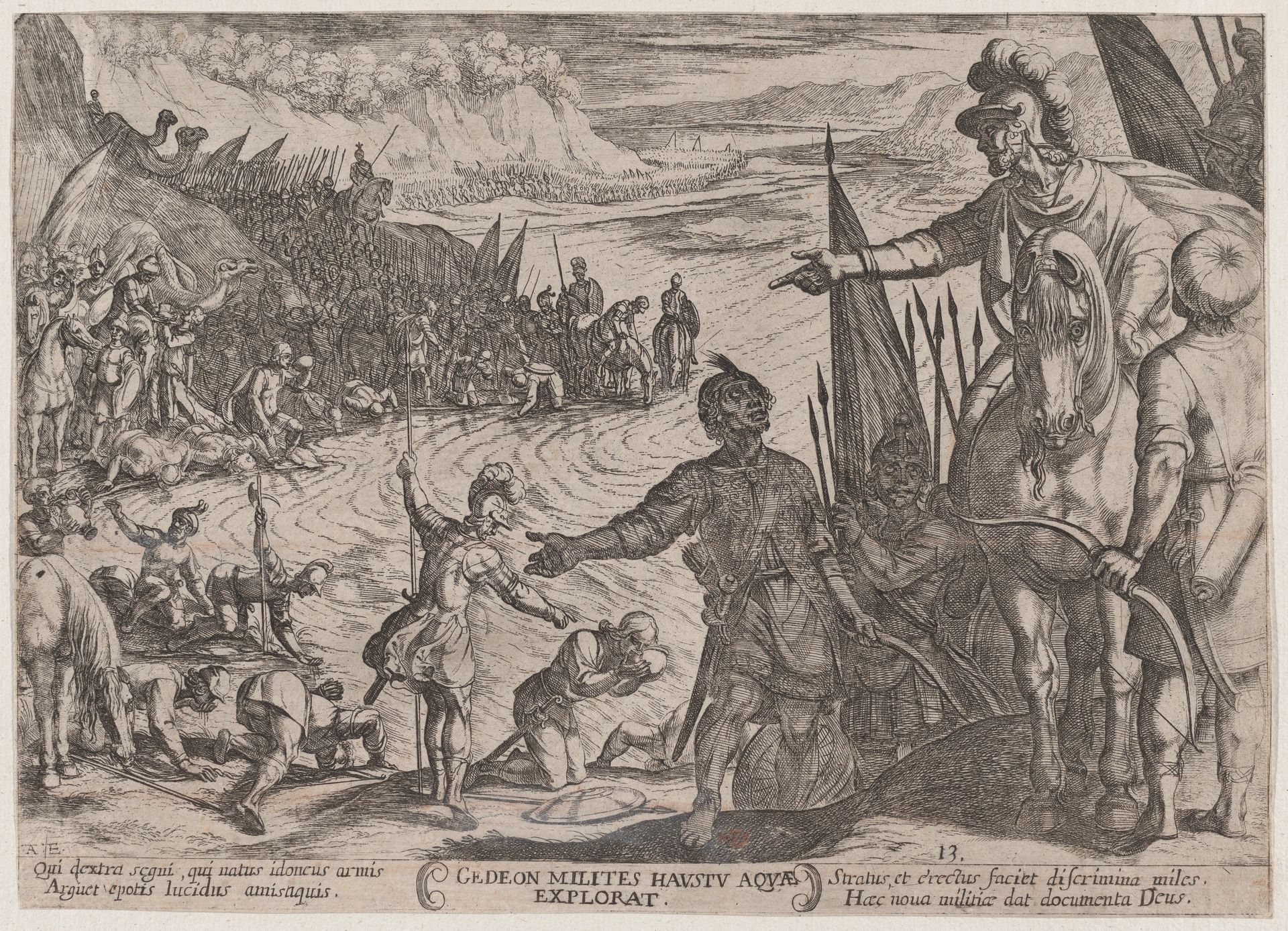 Plate 13: Gideon Choosing his Soldiers, from 'The Battles of the Old Testament' by Antonio Tempesta
