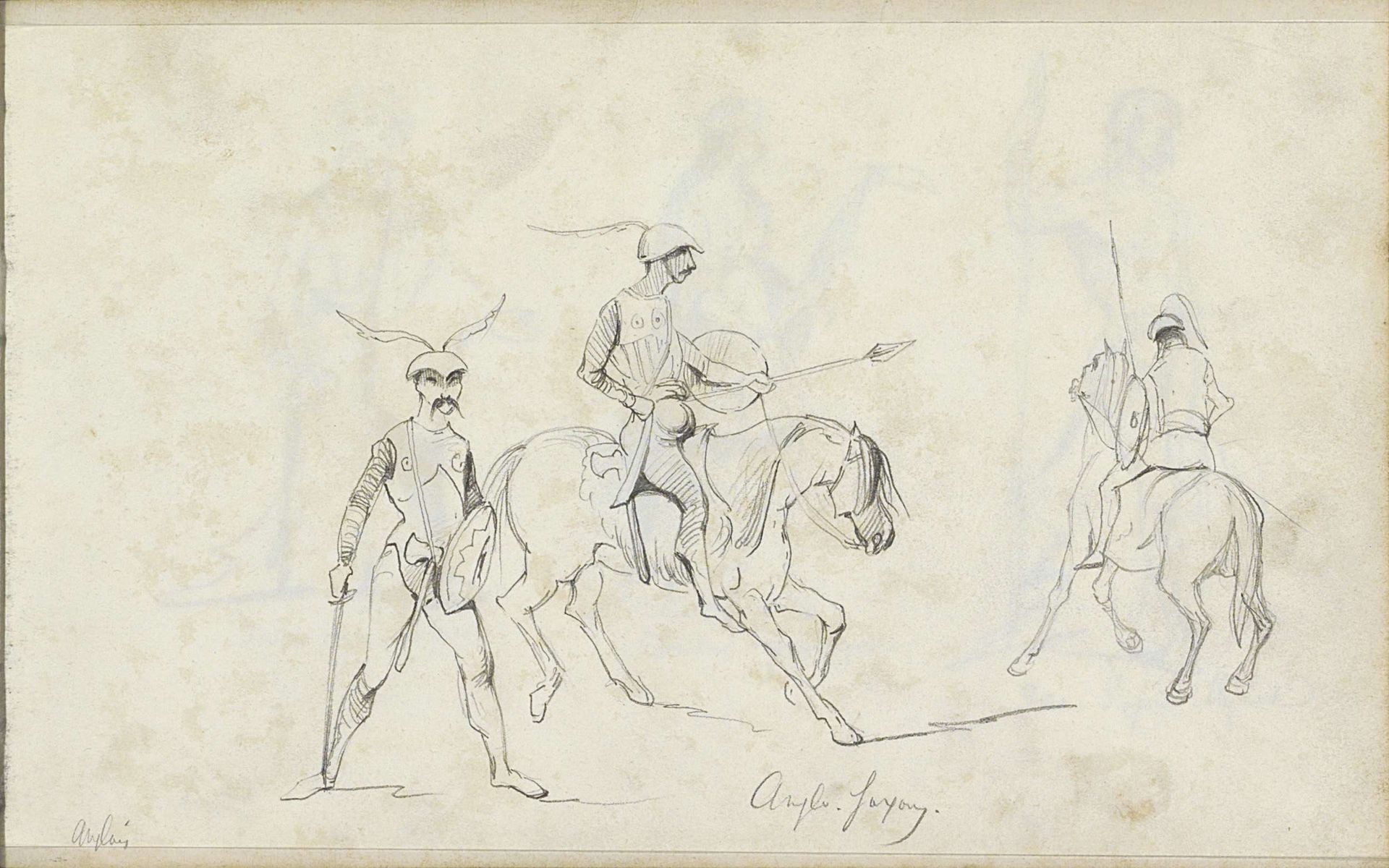 Angelsaksische ridders, waarvan twee te paard by Johannes Tavenraat