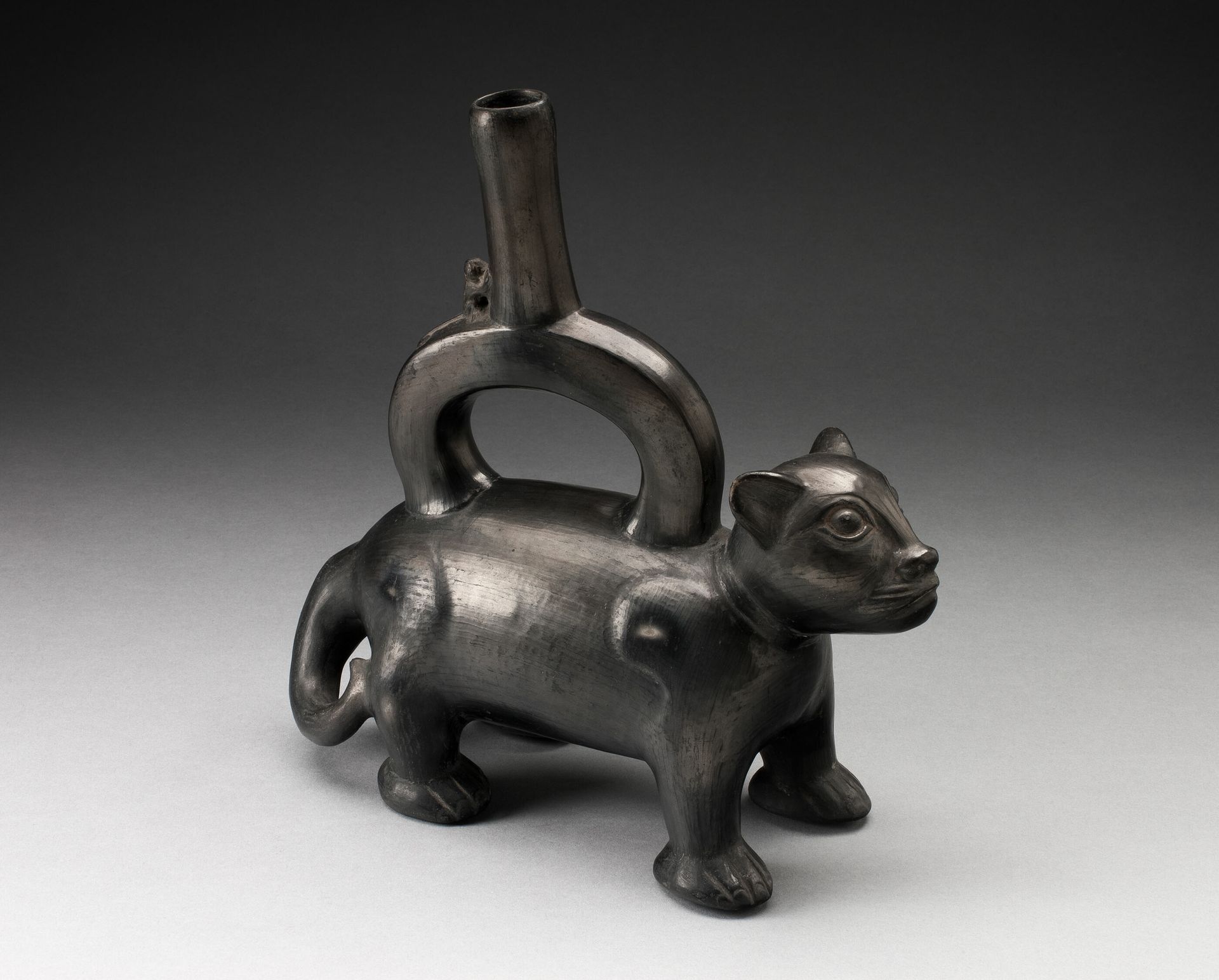 Blackware Vessel in the Form of a Feline, Likely a Puma by Nazca