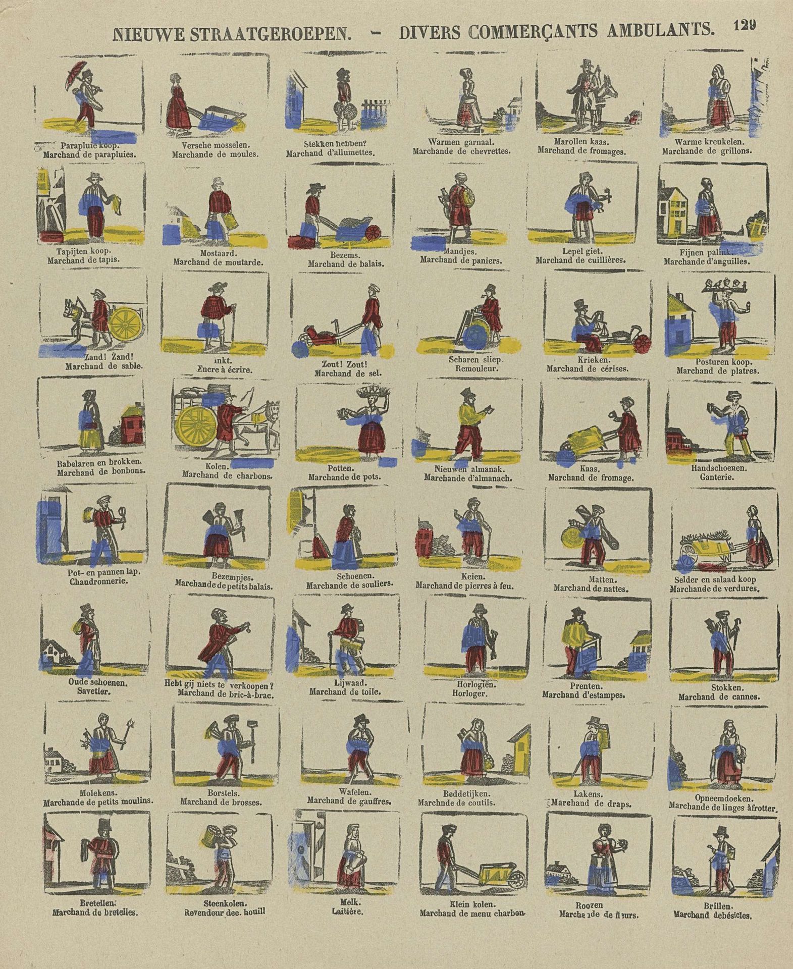 Nieuwe straatgeroepen / Divers commerçants ambulants by Philippus Jacobus Brepols