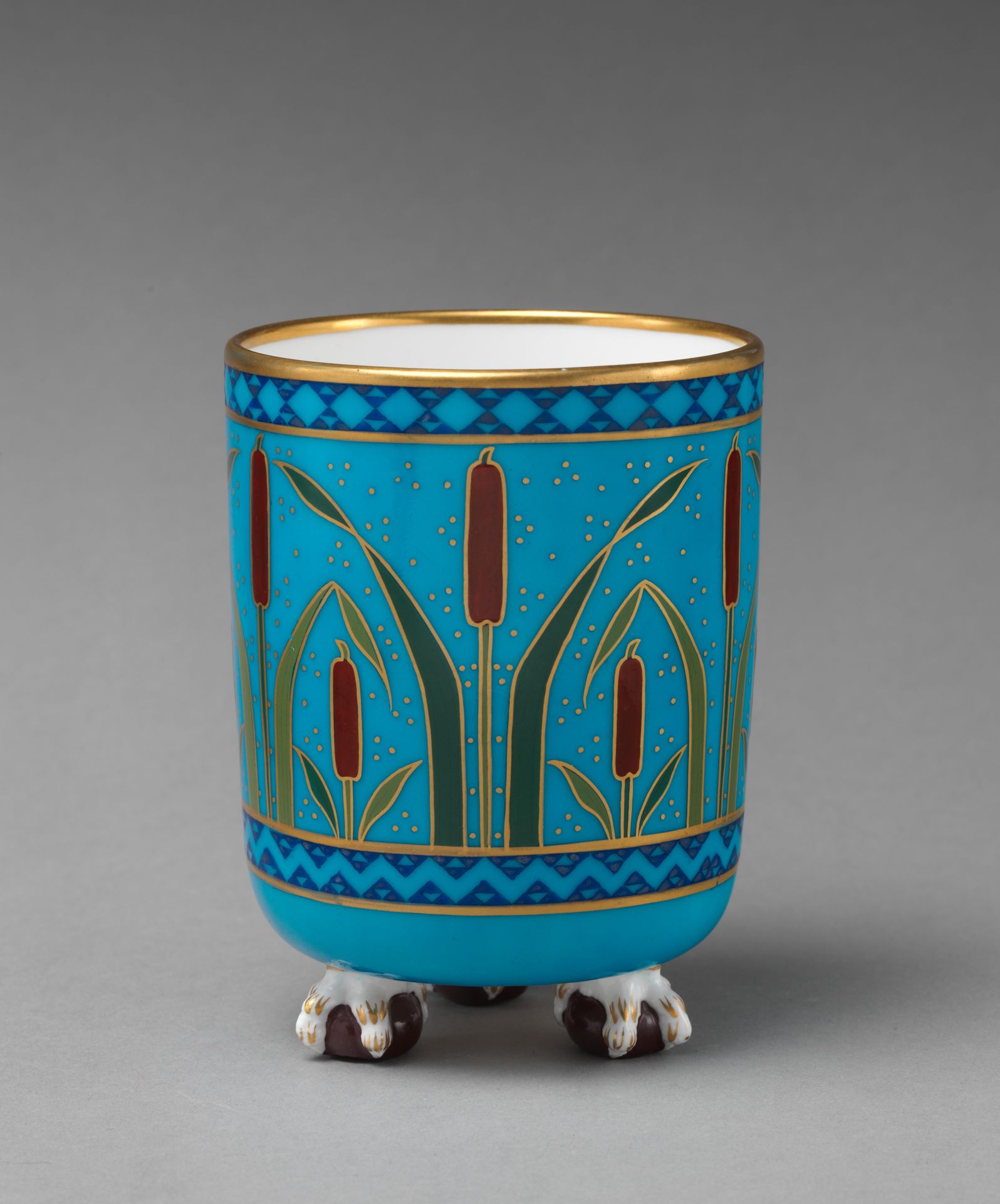 Cylindrical vase with cattail motif by Minton(s)
