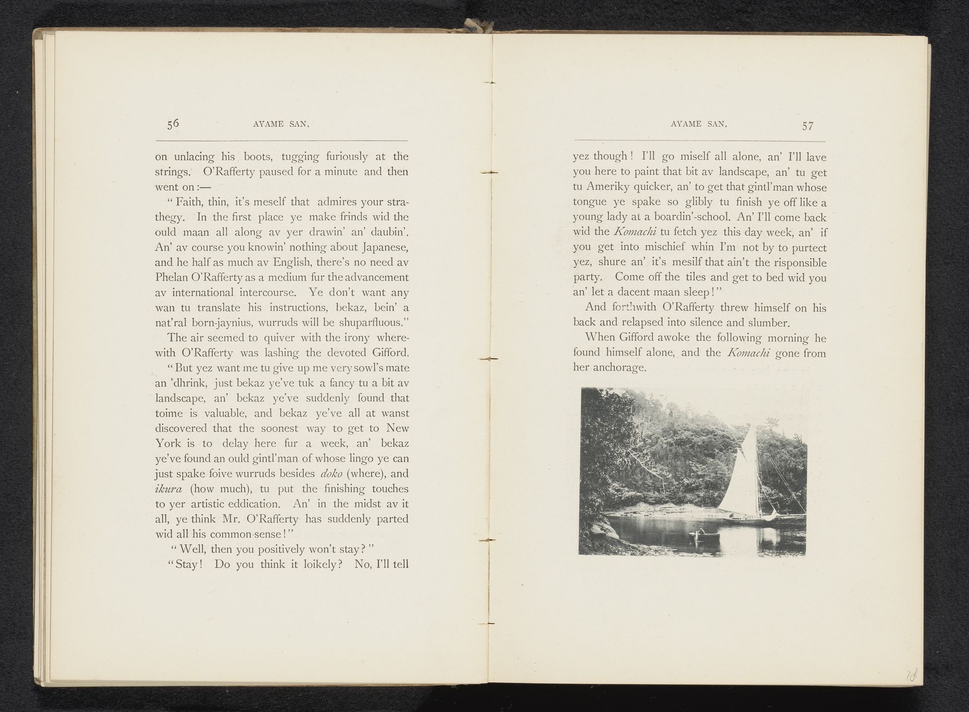 Zeilschip en een roeiboot op een rivier te Japan by William Kinnimond Burton