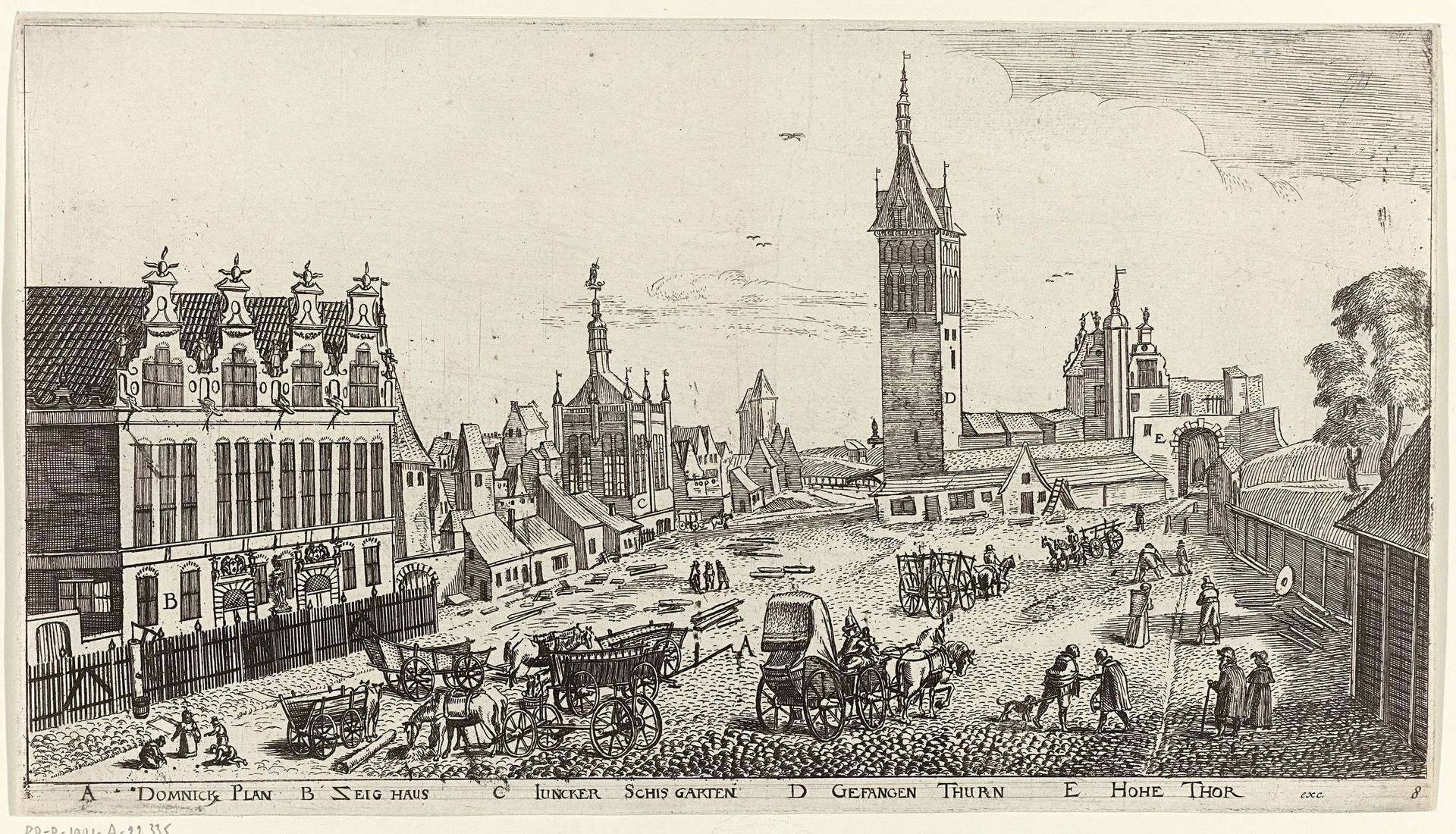 Gezicht op de gevangenistoren in Danzig, gezien vanuit het noorden by Aegidius Dickmann