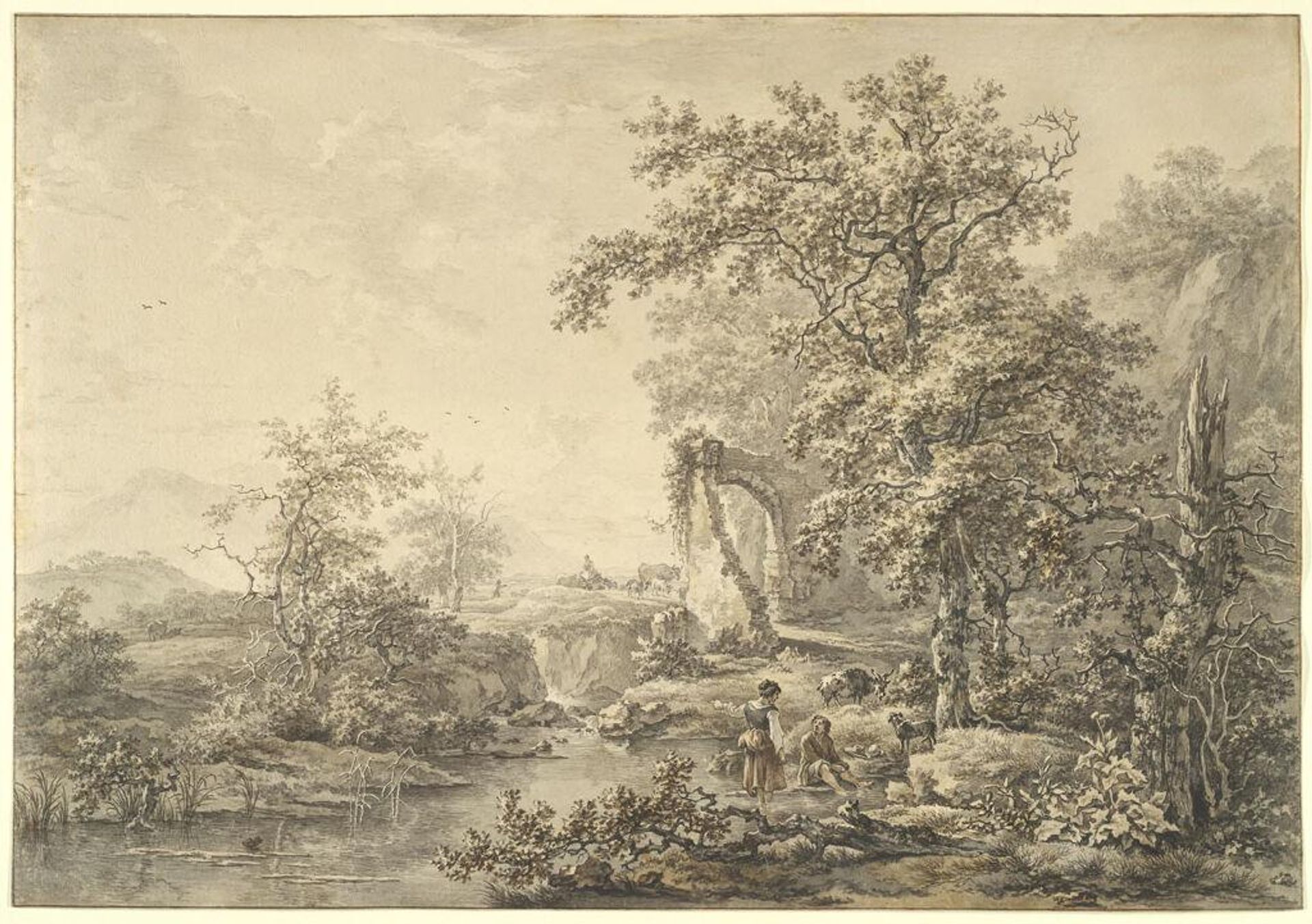 Shepherd and Shepherdess near a Pool by Egbert van Drielst