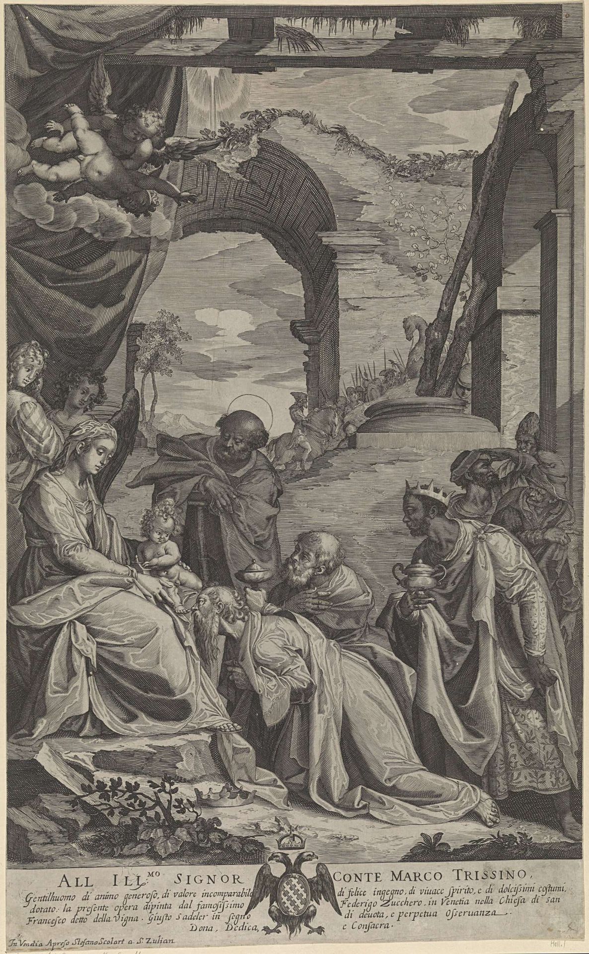 Aanbidding der koningen by Justus Sadeler