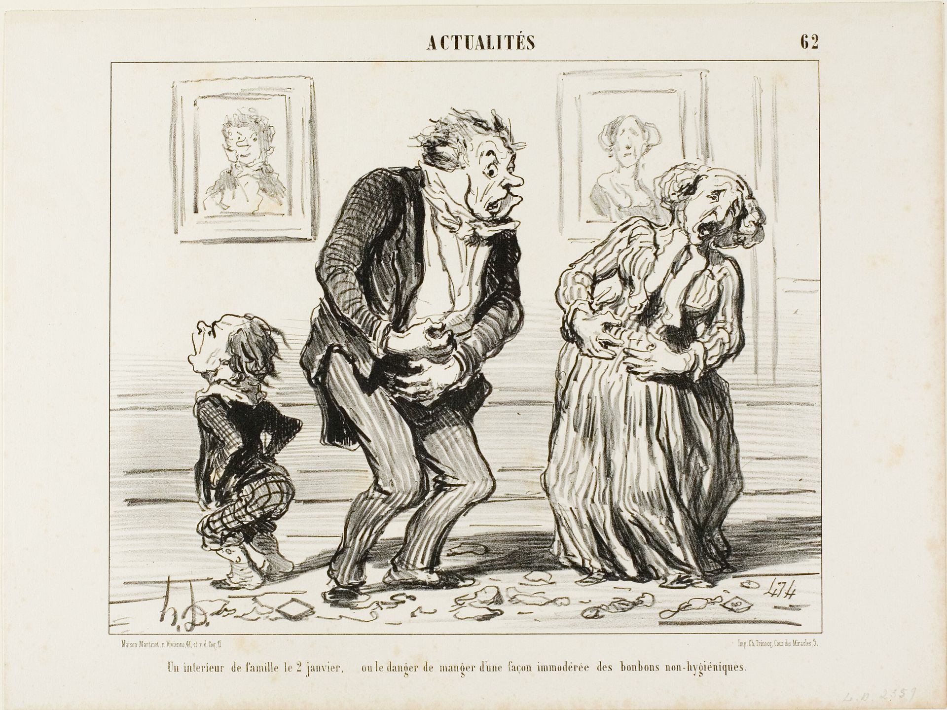 The Interior of a Family on January 2 - or the Danger of Consuming Immoderately Non-Hygienic Sweets, plate 62 from Actualités by Honoré Daumier