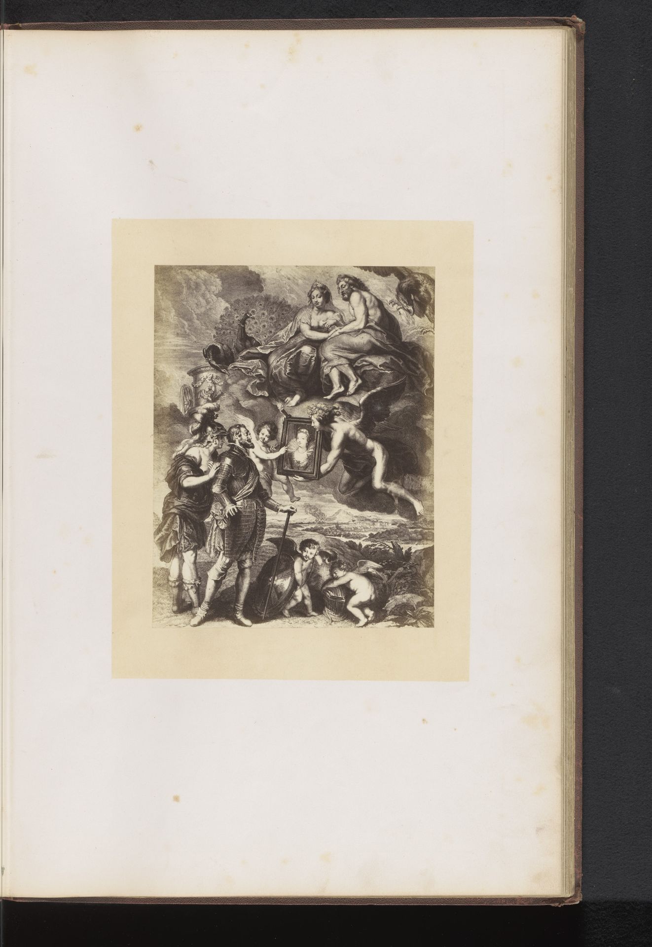 Fotoreproductie van een gravure van Het tonen van het portret van Maria de'Medici aan koning Hendrik IV door Jean-Marc Nattier, naar het schilderij door Peter Paul Rubens by Dechamps et Cie.