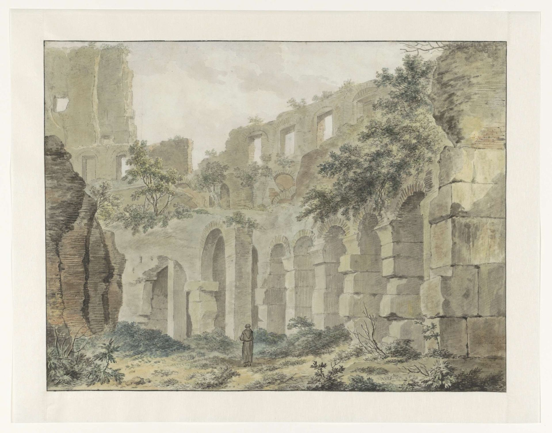 Gezicht in het Colosseum met op de voorgrond een monnik by Jean Grandjean