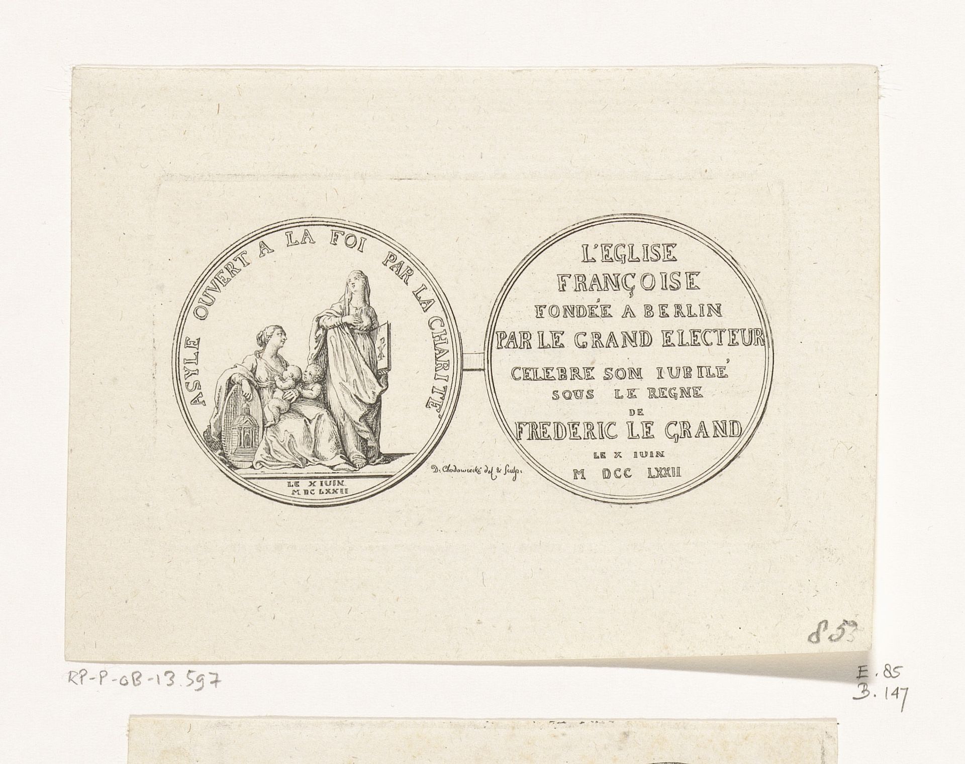 Medaille voor het jubileum van de Franse kerk in Berlijn by Daniel Nikolaus Chodowiecki