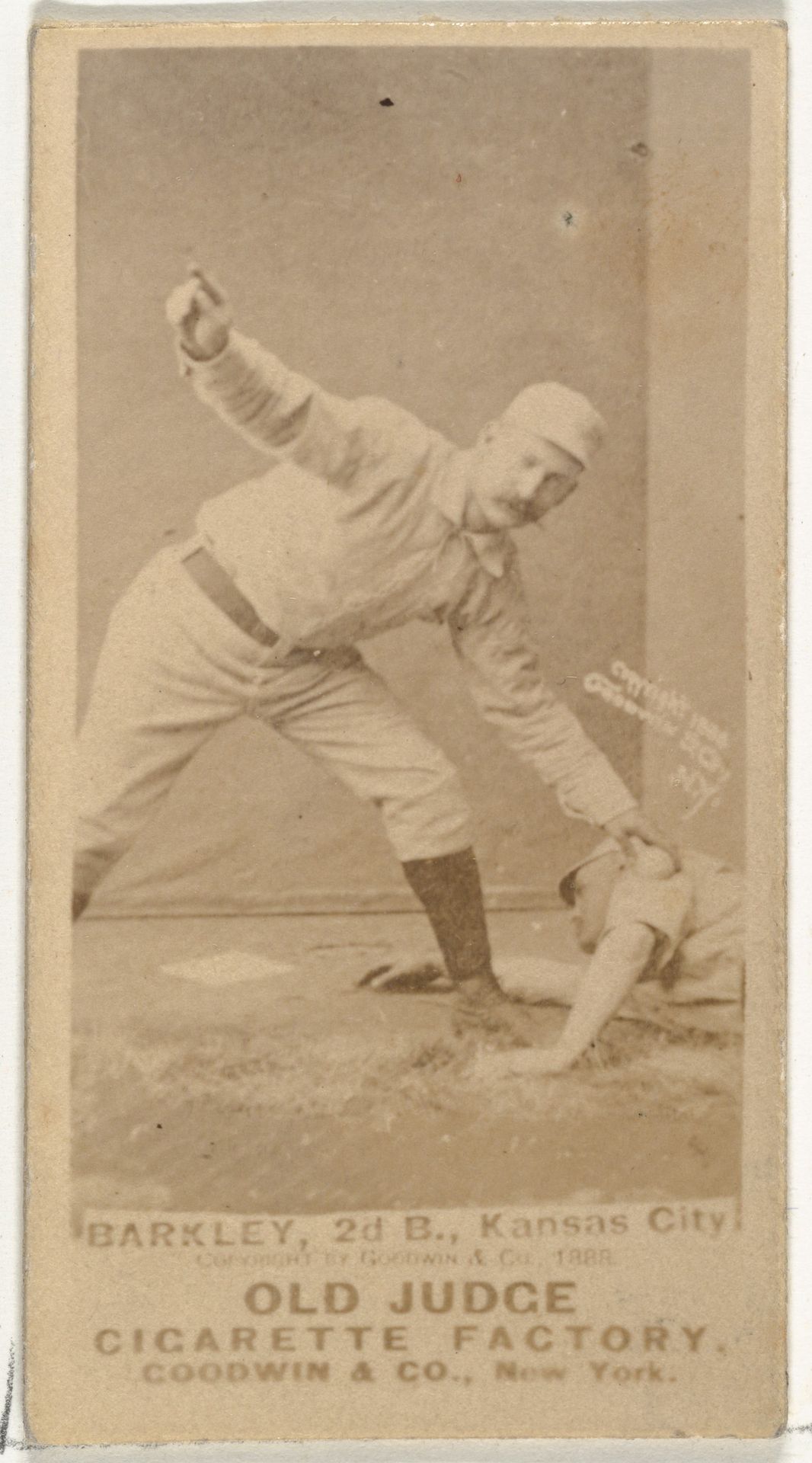 Samuel E. "Sam" Barkley, 2nd Base, Kansas City Cowboys, from the Old Judge series (N172) for Old Judge Cigarettes by Goodwin & Company