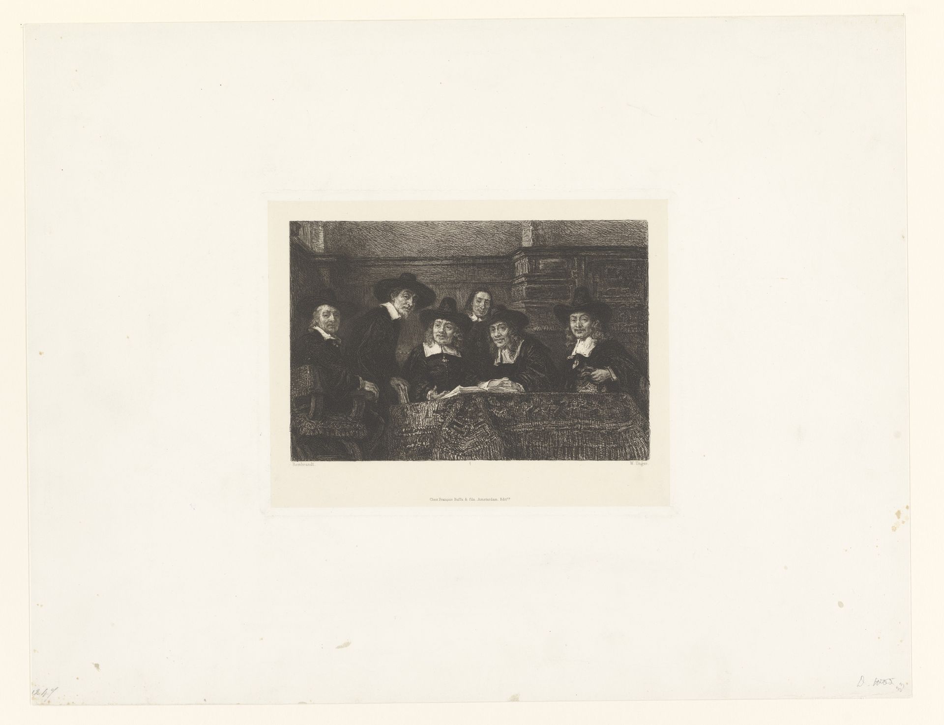 Groepsportret van de waardijns van het Amsterdamse lakenbereidersgilde by William Unger