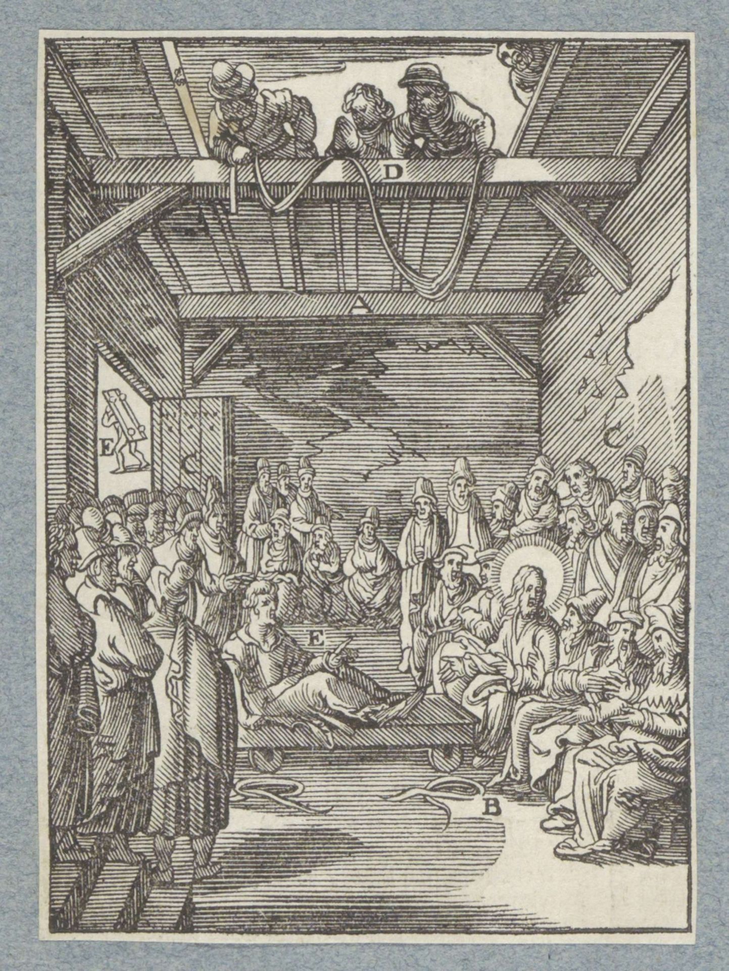 Verlamde door het dak naar Christus neergelaten by Christoffel van (II) Sichem