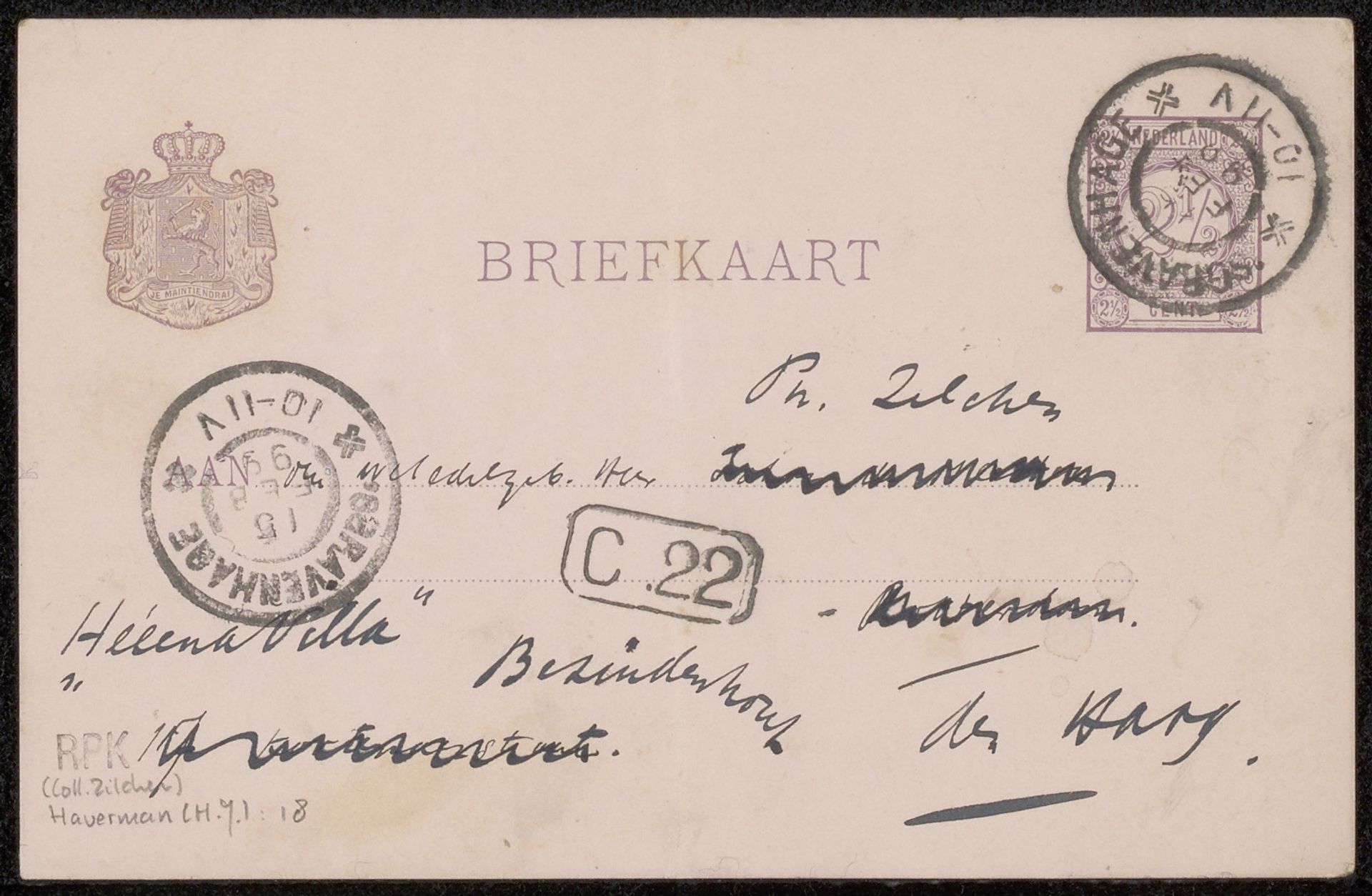 Briefkaart aan Philip Zilcken by Hendrik Johannes Haverman