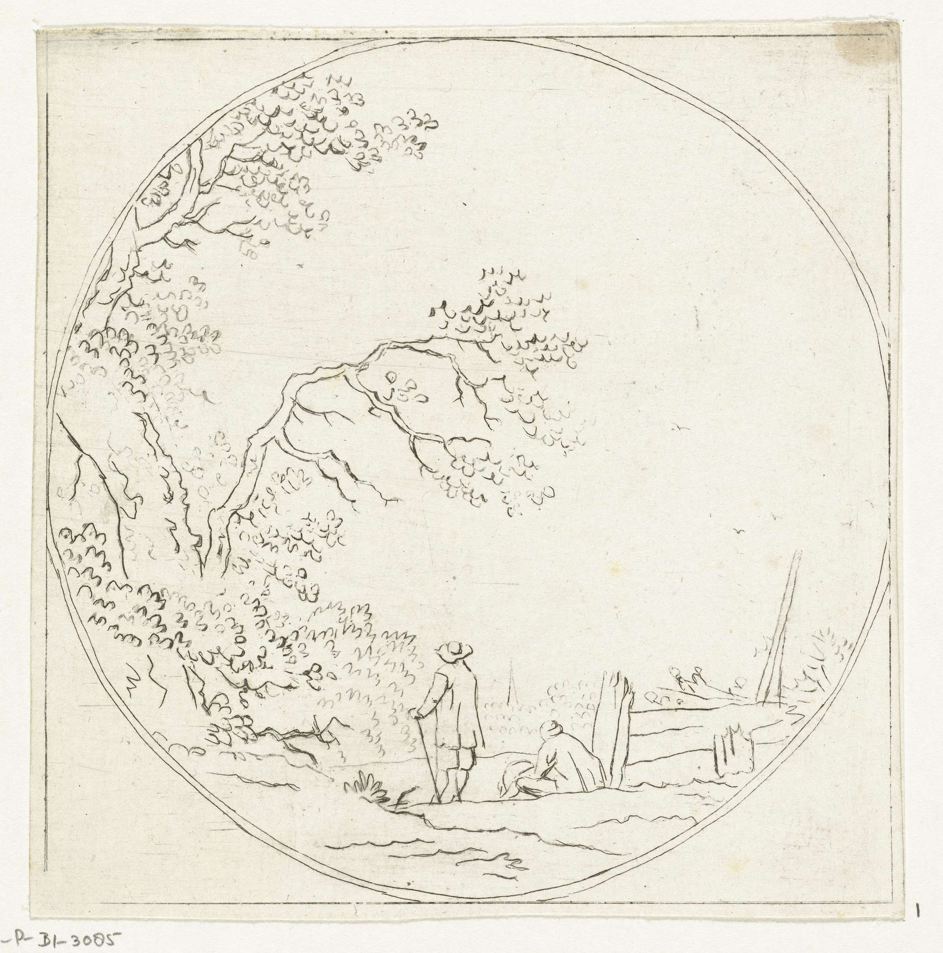 Landschap met twee wandelaars by Anthonie van den Bos