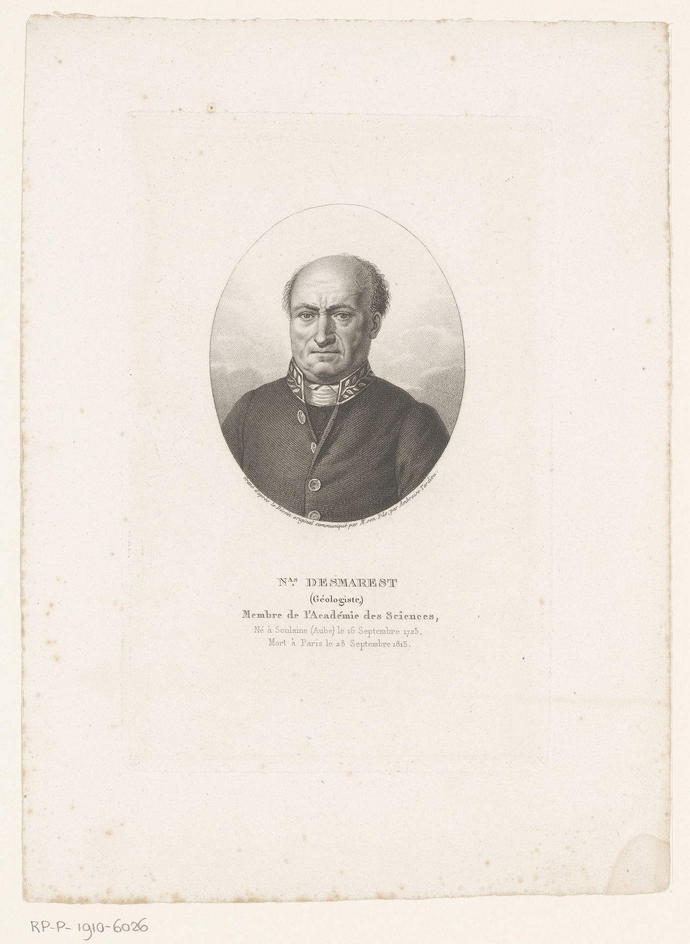 Portret van Nicolas Desmarest by Ambroise Tardieu