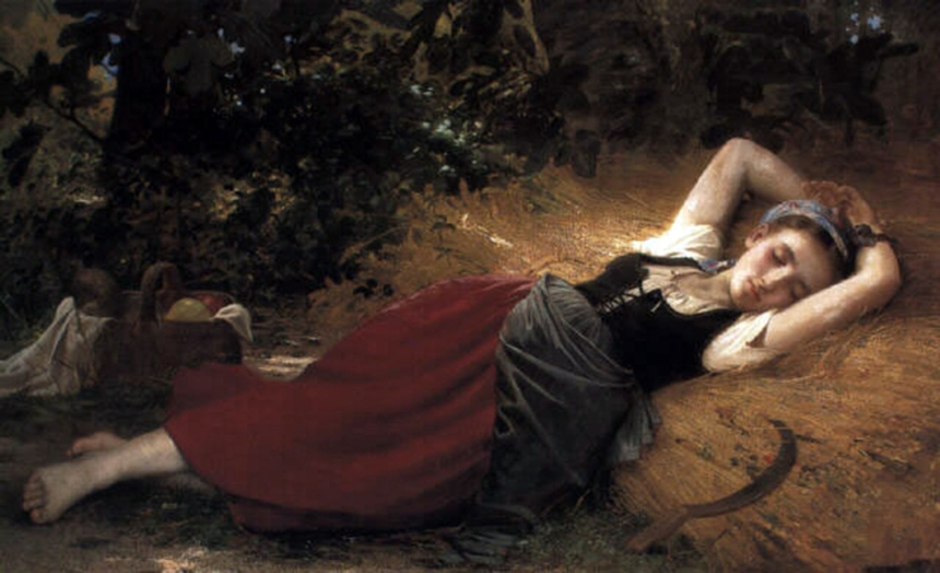 A young peasant girl sleeping by Léon Bazile Perrault