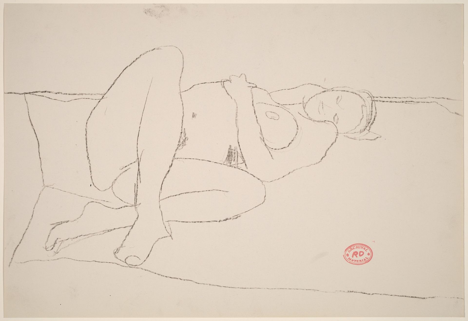 Untitled [female nude reclining on a spread blanket] by Richard Diebenkorn