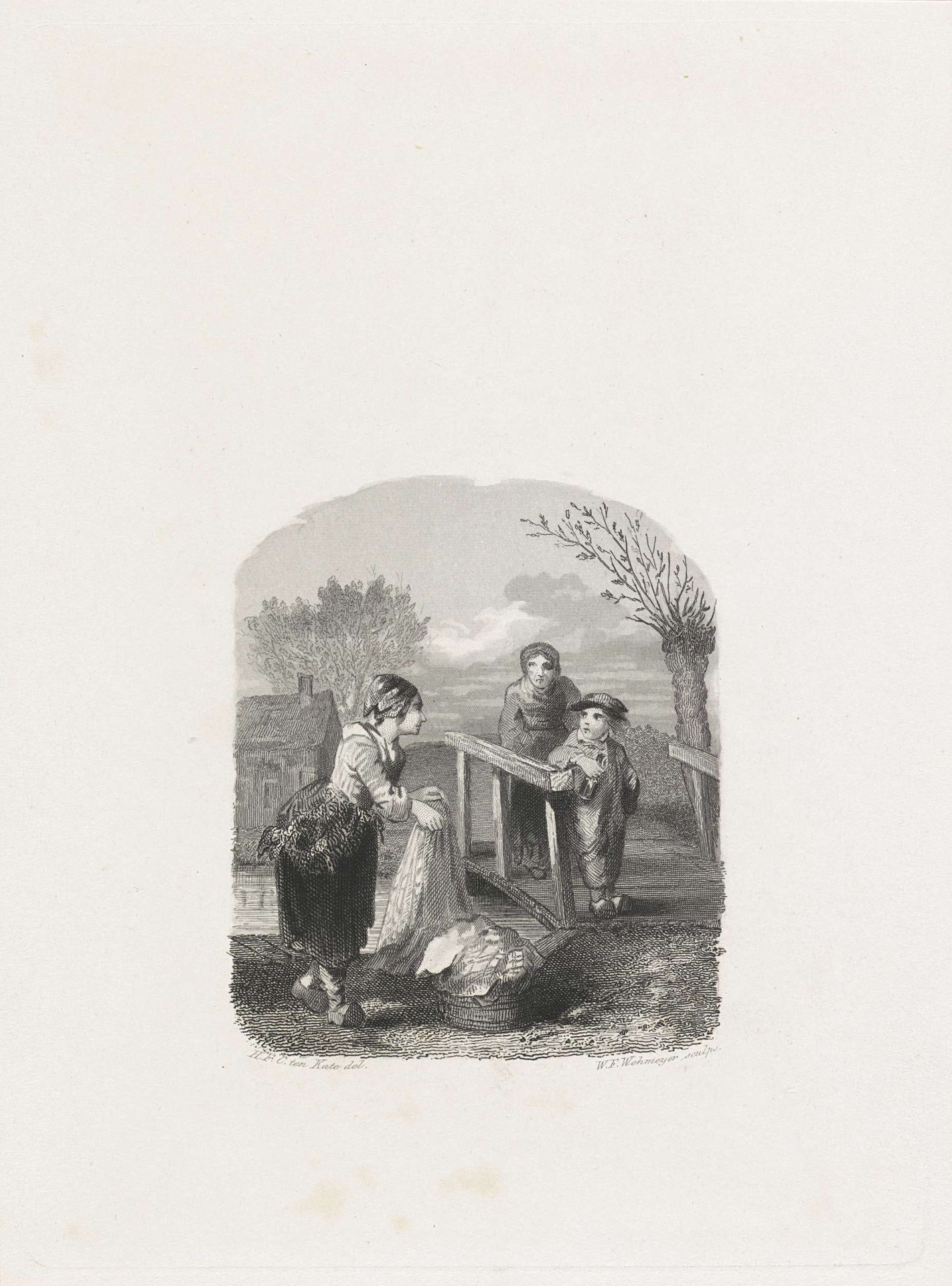 Wasvrouw bij een brug by Willem Frederik Wehmeyer