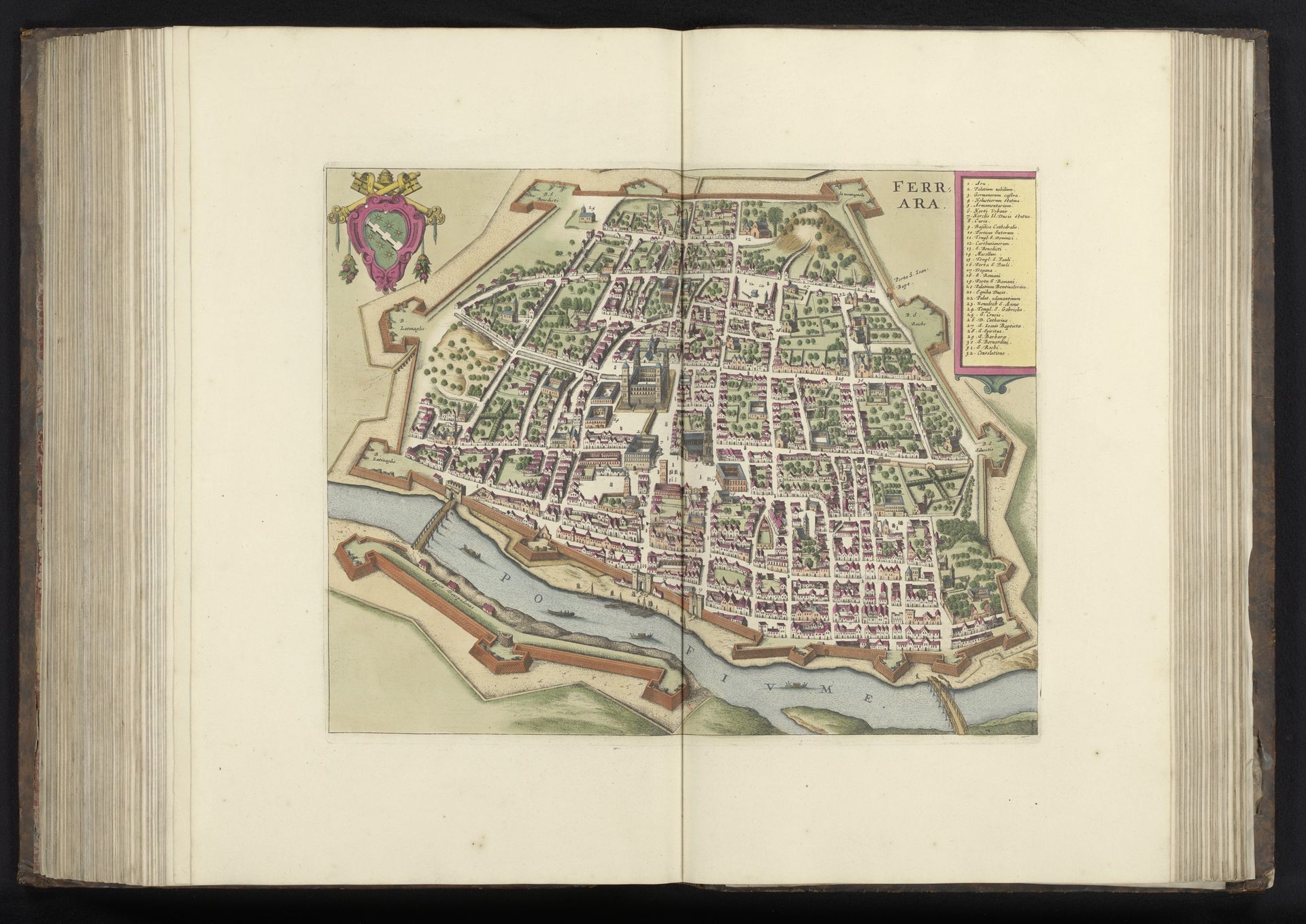 Gezicht op Ferrara in vogelvluchtperspectief by Wenceslaus Hollar