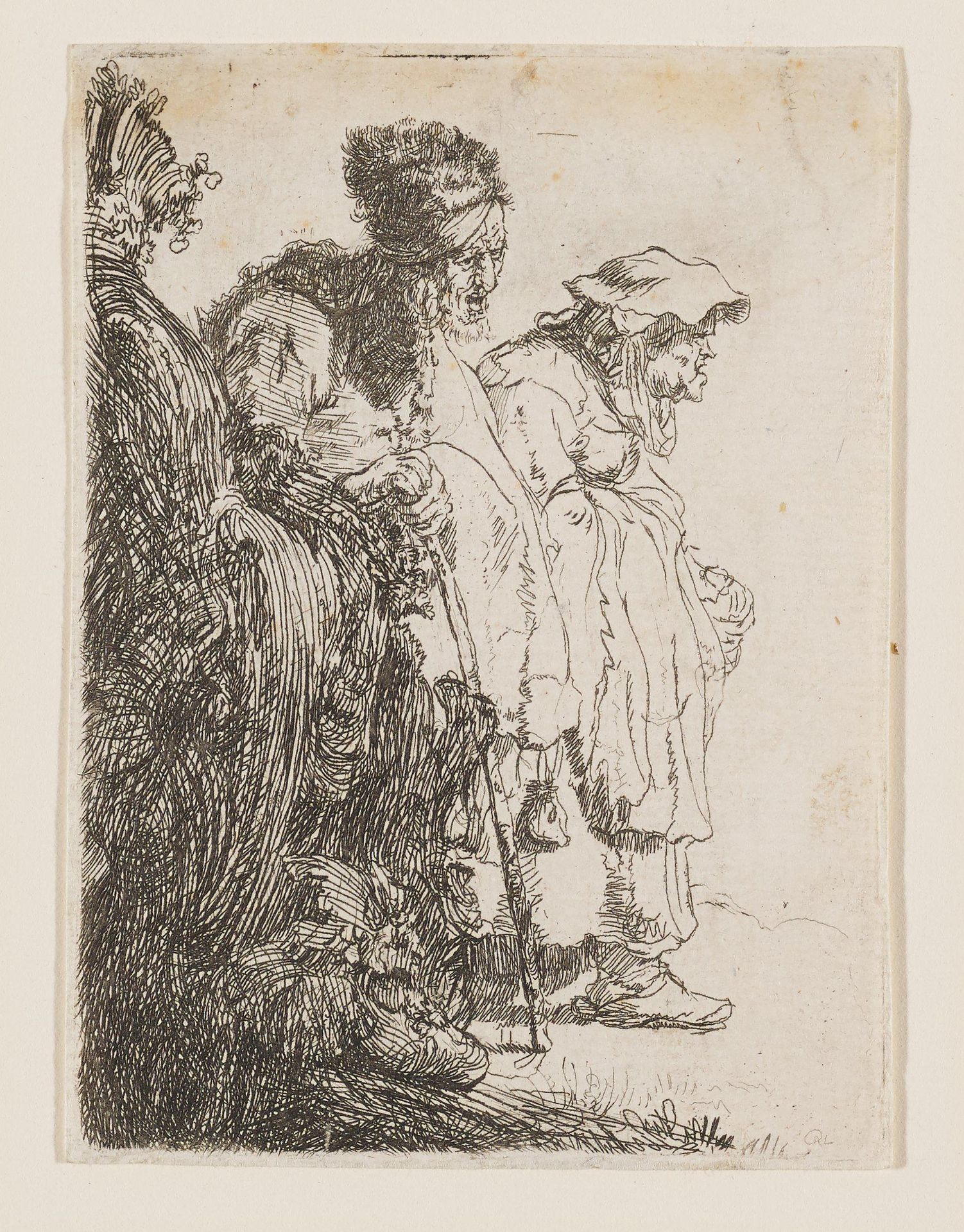 Beggar Man and Beggar Woman behind a Bank by Rembrandt van Rijn