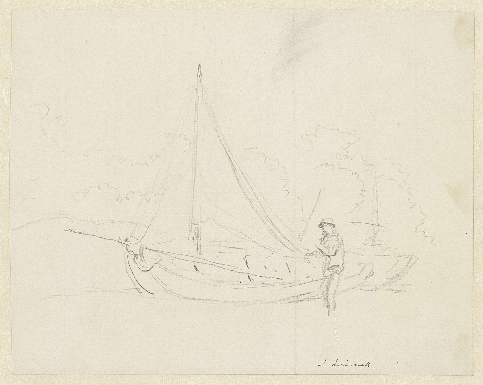Figuur bij een zeilschip by John Linnell