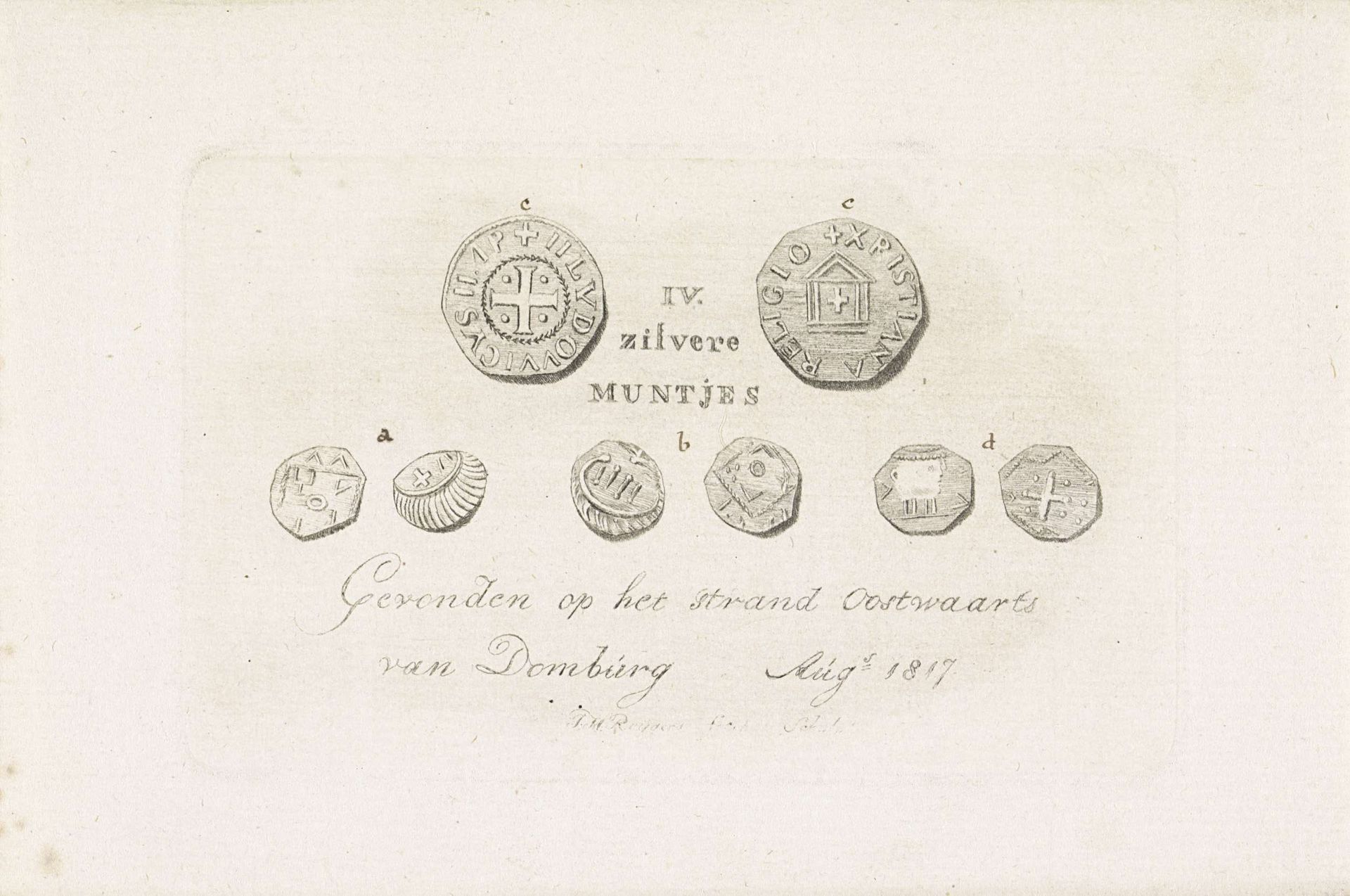 Zilveren munten gevonden op het strand bij Domburg, 1817 by Johannes Hubertus Reygers