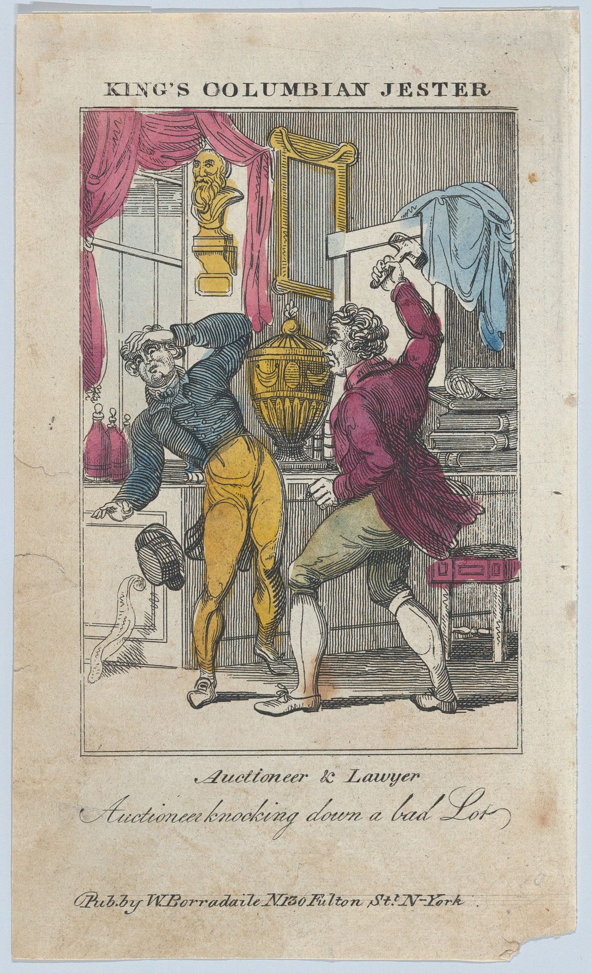 Auctioneer & Lawyer, Auctioneer Knocking Down a Bad Lot (from "King's Columbian Jester") by William C. Borradaile