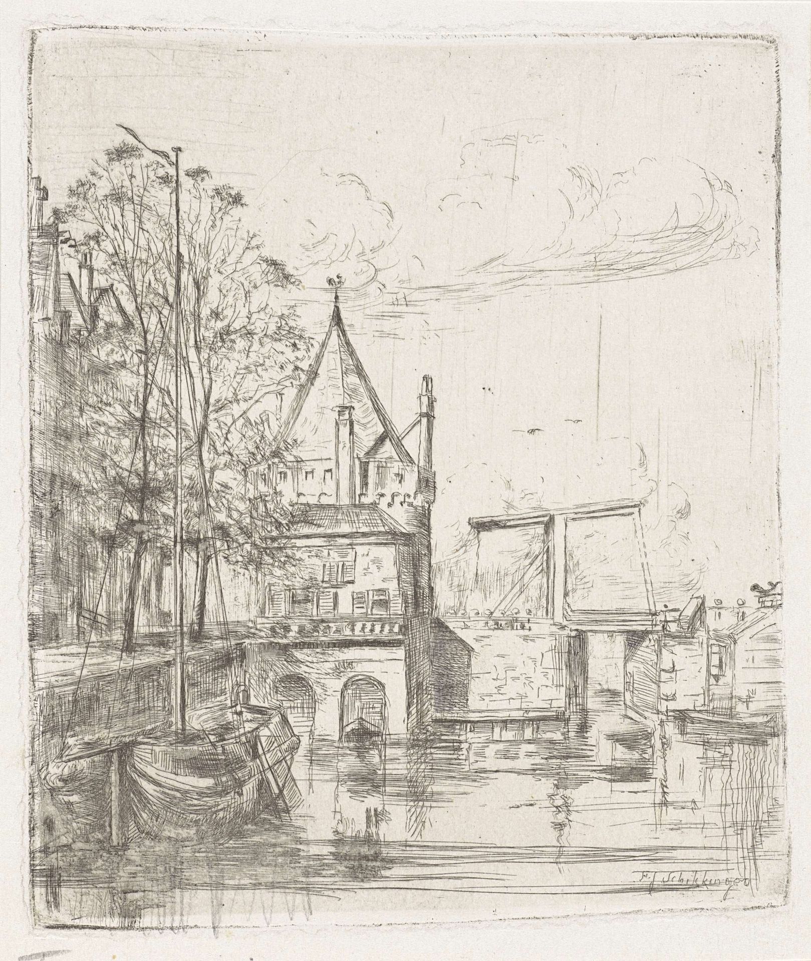 Gezicht op de Schreierstoren te Amsterdam by Frans Schikkinger