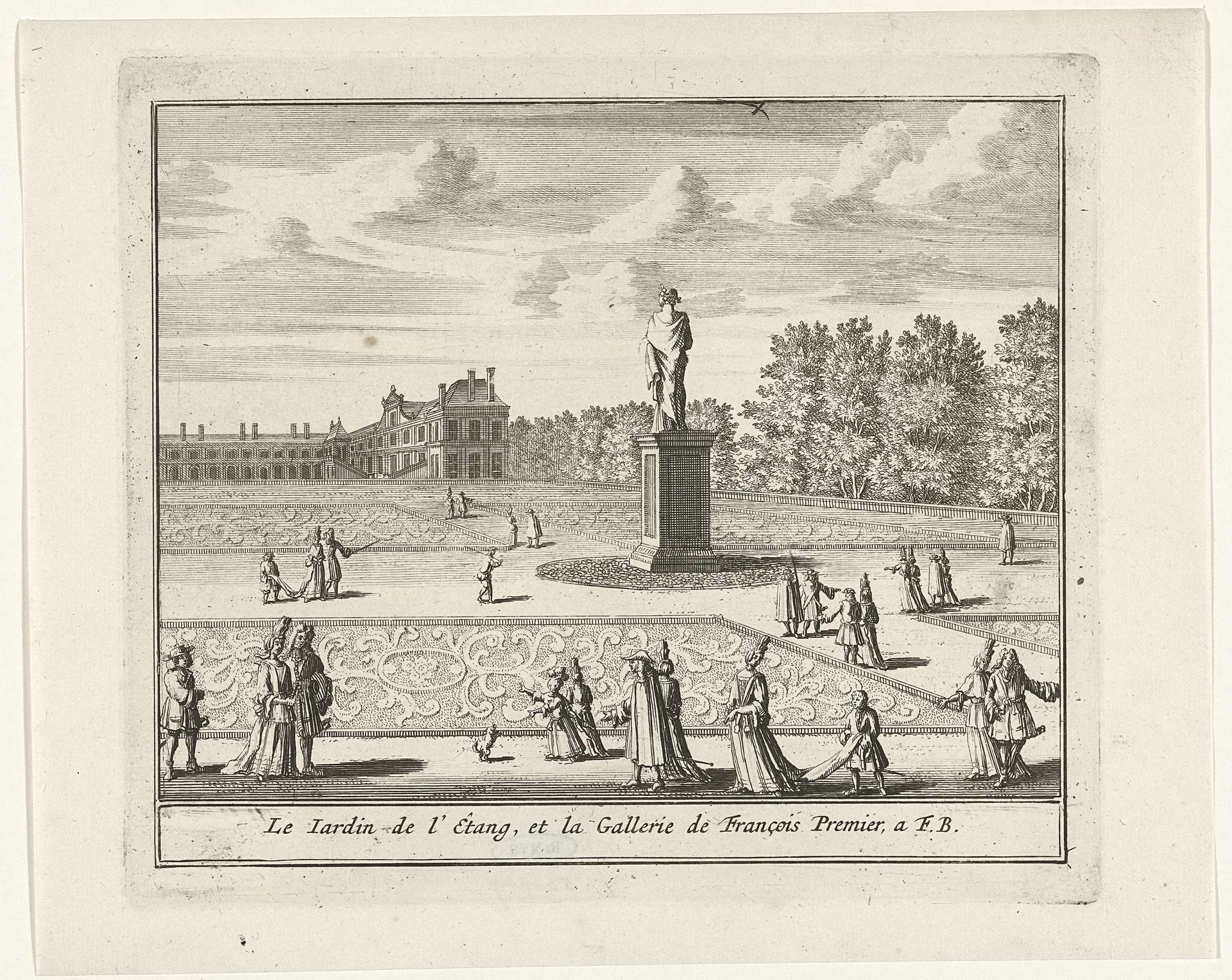 Gezicht op de tuin en de Galerie François I van het paleis van Fontainebleau by Jan Lamsvelt