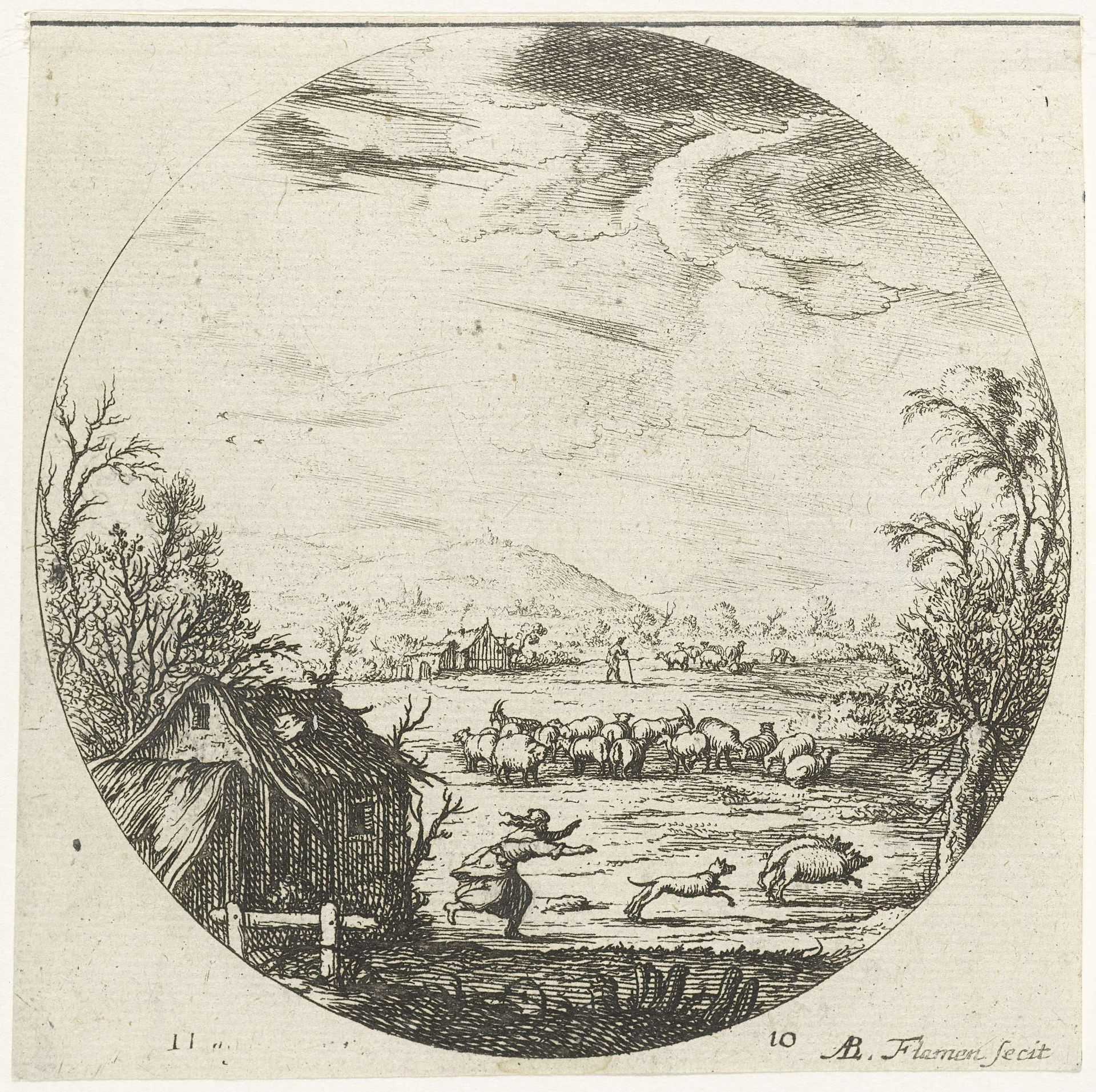 Landschap met kudde schapen by Albert Flamen