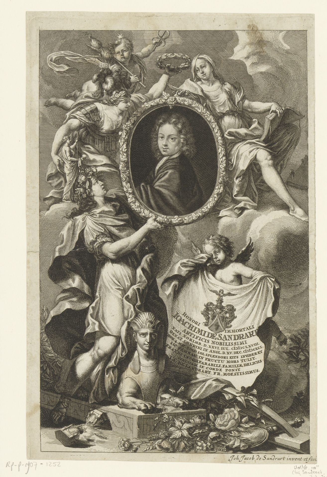 Allegorisch portret van Johann Joachim von Sandrart by Johann Jakob von Sandrart