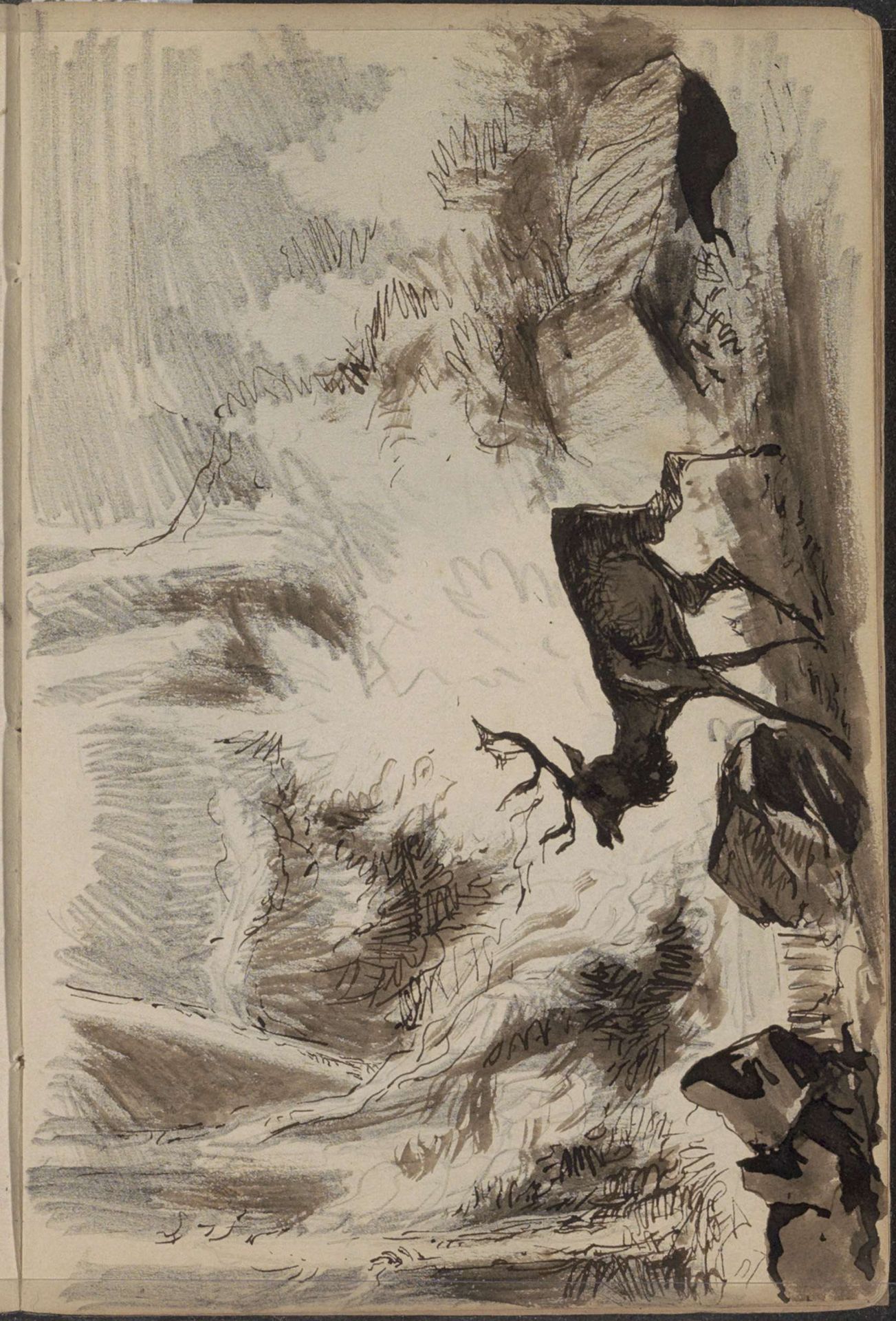 Landschap met een hert bij de rand van een beek by Johannes Tavenraat