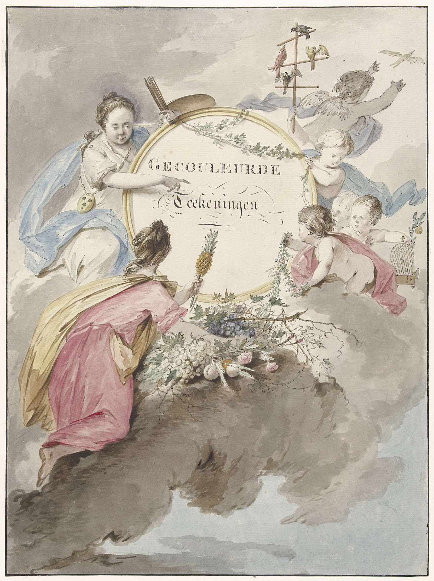 Titelblad voor kunstboek met Gecouleurde Teekeningen by Gerard van Nijmegen