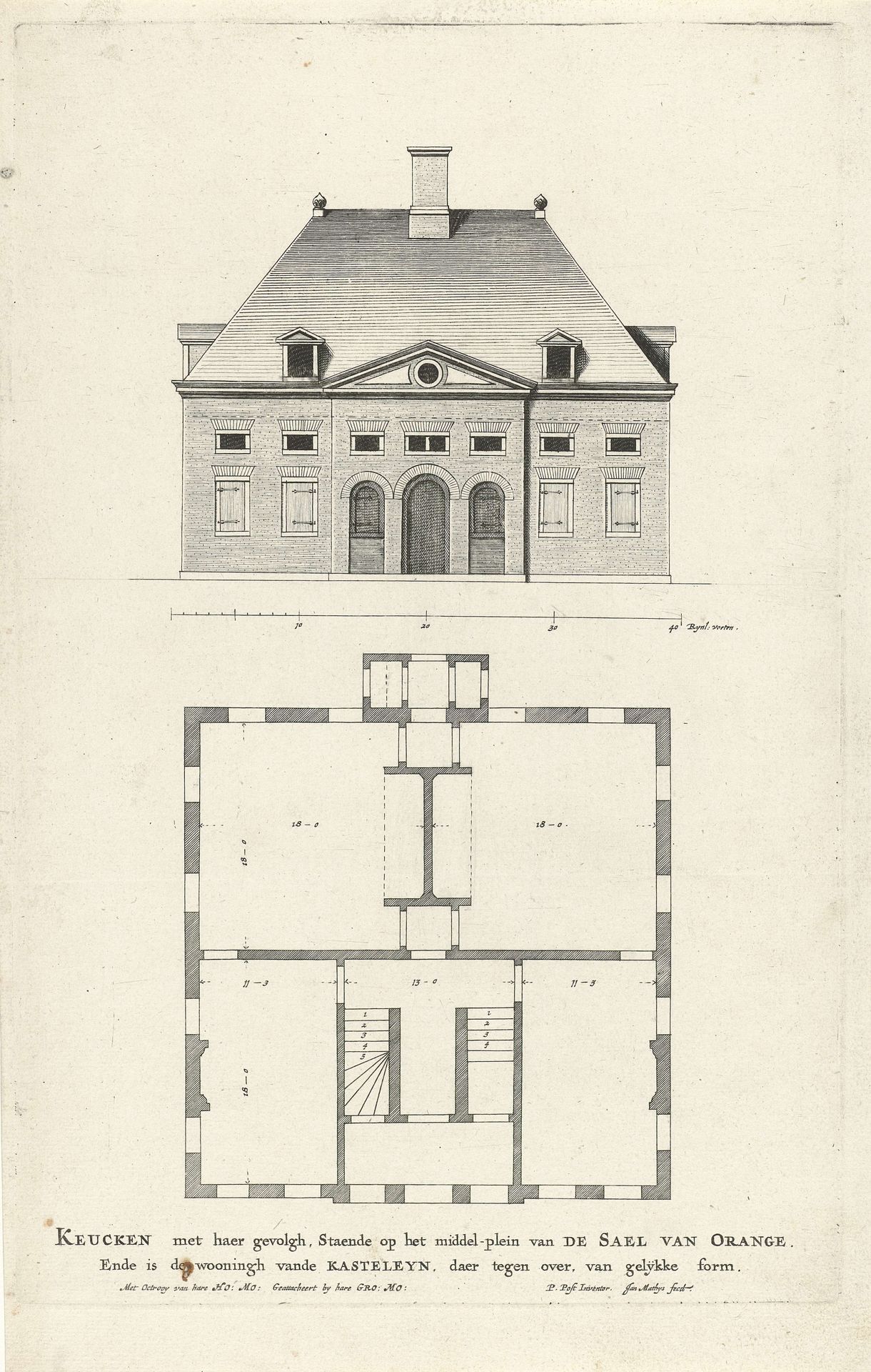 Opstand en plattegrond van de keuken bij Paleis Huis ten Bosch by Jan Matthysz.