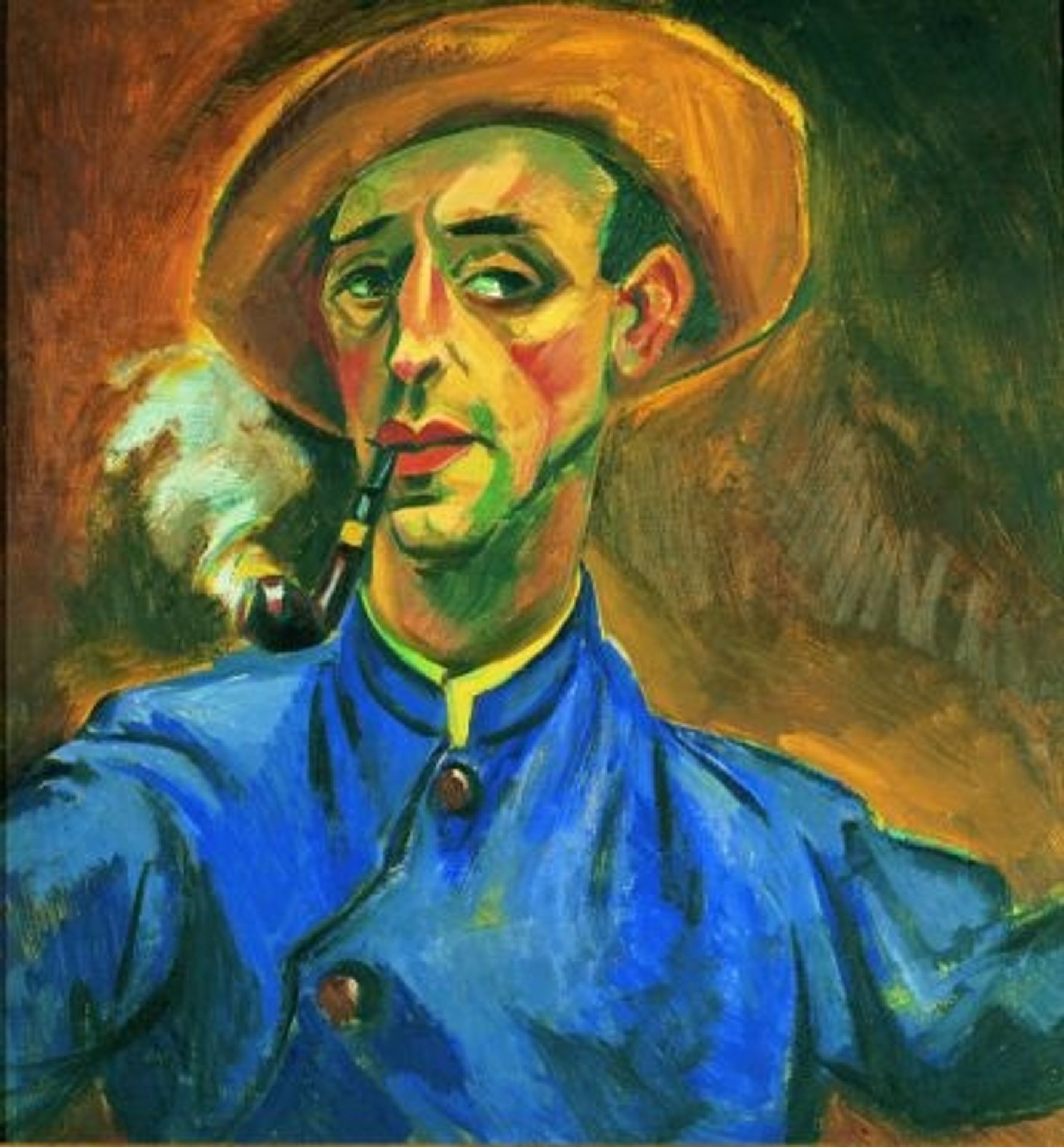 Self-Portrait with Pipe and Hat by Max Pechstein